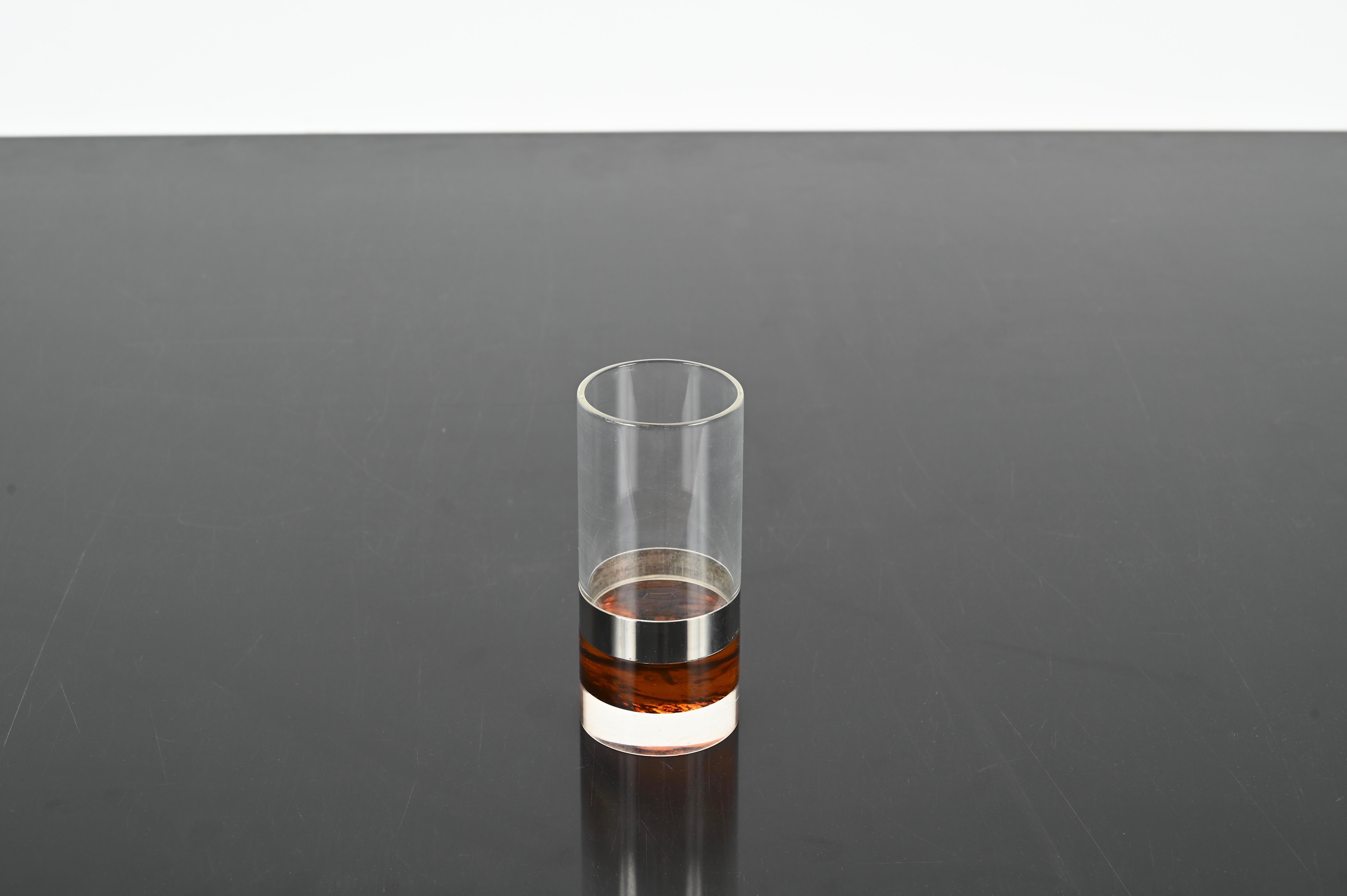 Set of 6 Glasses in Tortoiseshell Lucite and Chrome, Christian Dior, Italy 1970s For Sale 5