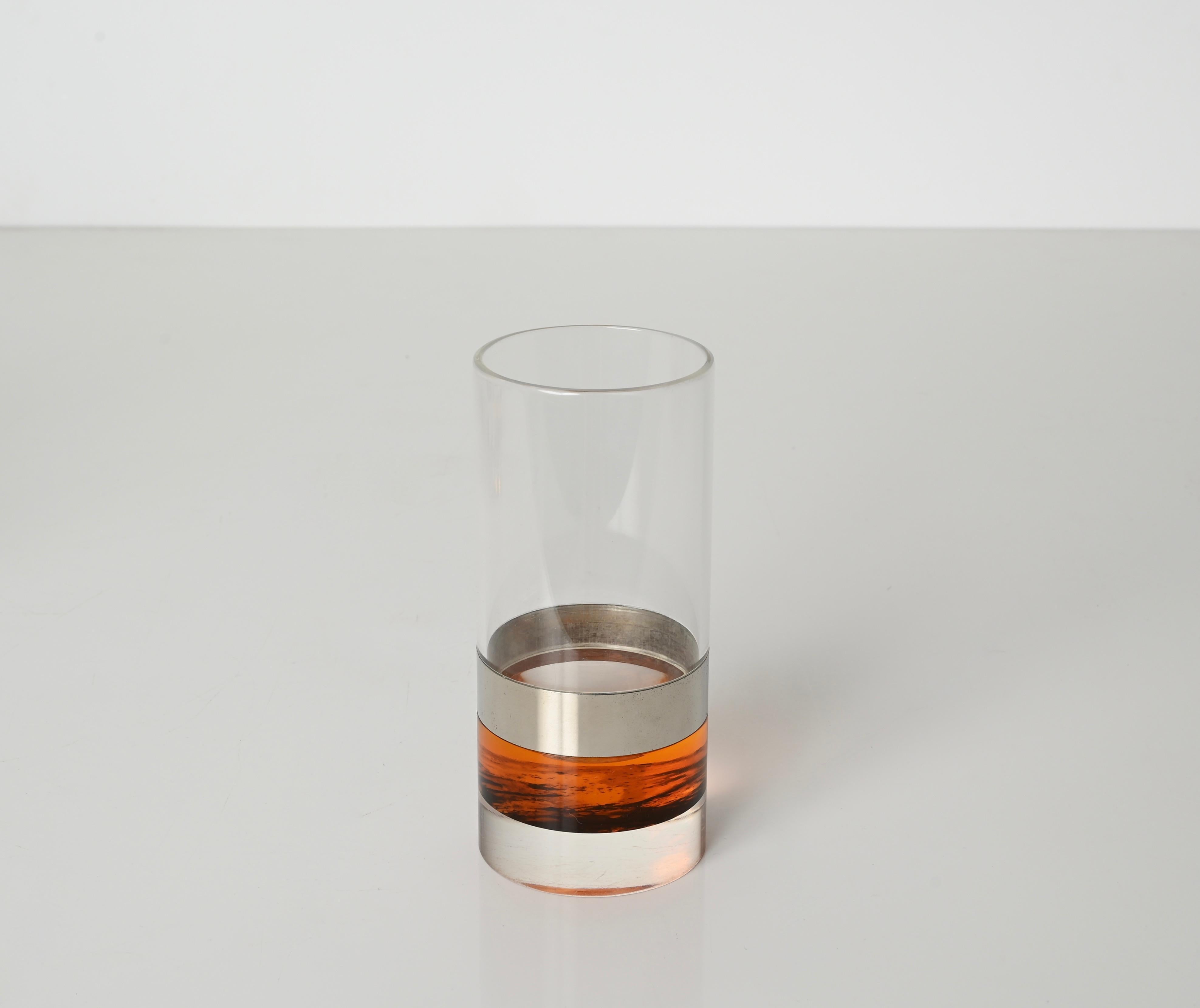 French Set of 6 Glasses in Tortoiseshell Lucite and Chrome, Christian Dior, Italy 1970s For Sale