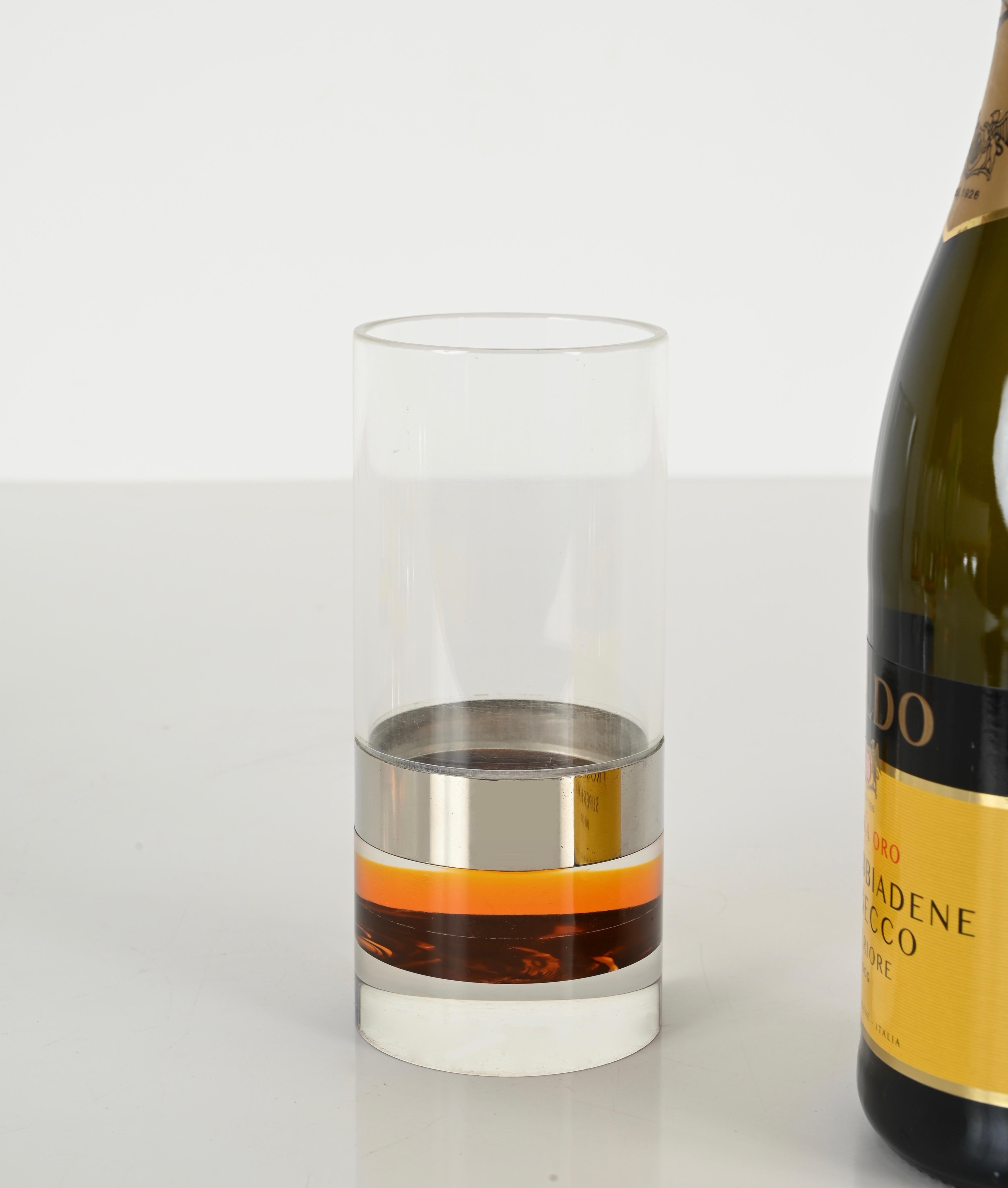 Late 20th Century Set of 6 Glasses in Tortoiseshell Lucite and Chrome, Christian Dior, Italy 1970s For Sale
