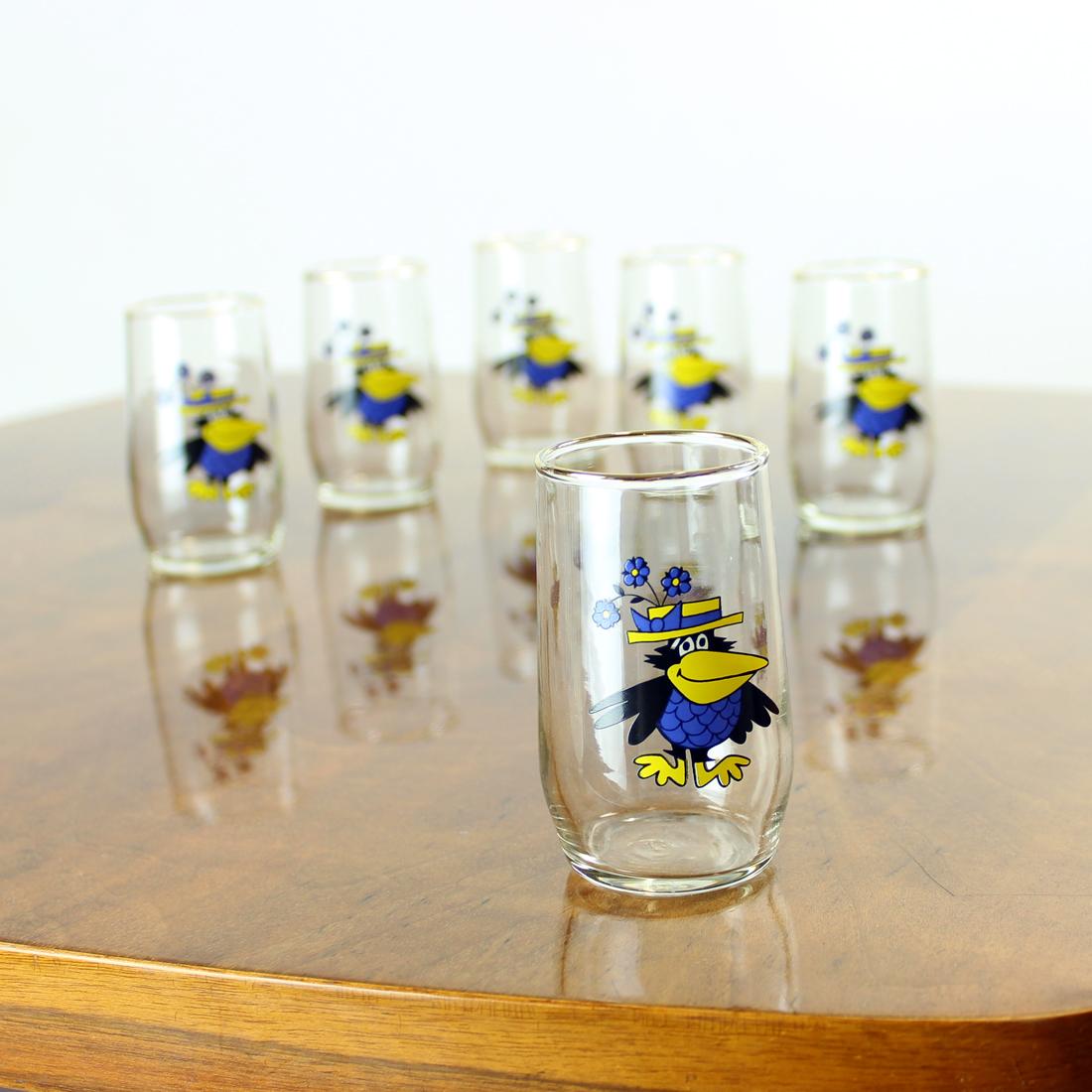 Mid-Century Modern Set of 6 Glasses with Pring and Gold, Czechoslovakia, 1960s For Sale