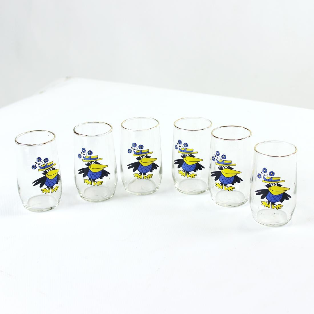 Set of 6 Glasses with Pring and Gold, Czechoslovakia, 1960s For Sale 1