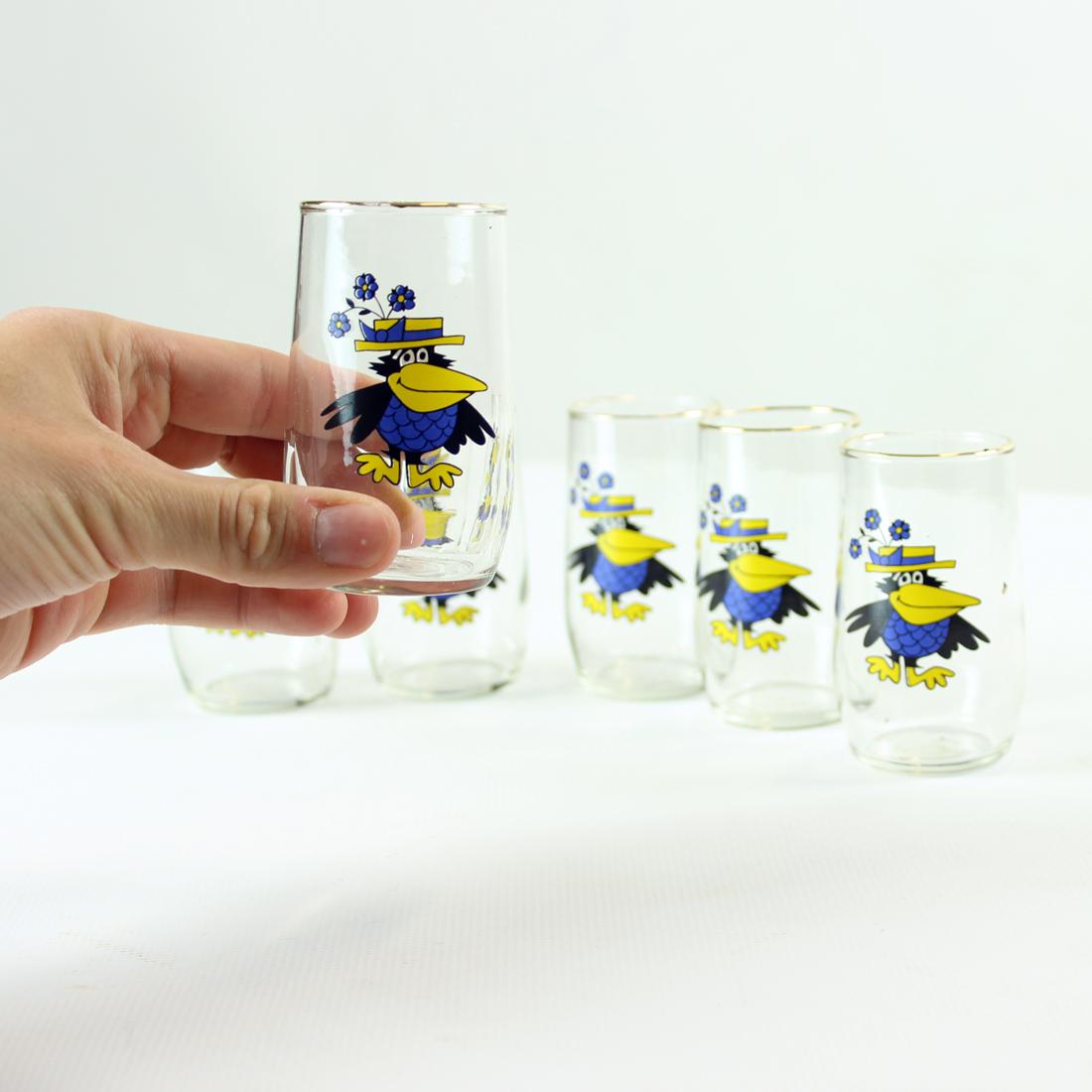 Set of 6 Glasses with Pring and Gold, Czechoslovakia, 1960s For Sale 3