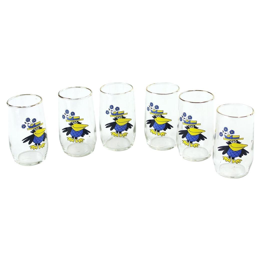 Set of 6 Glasses with Pring and Gold, Czechoslovakia, 1960s