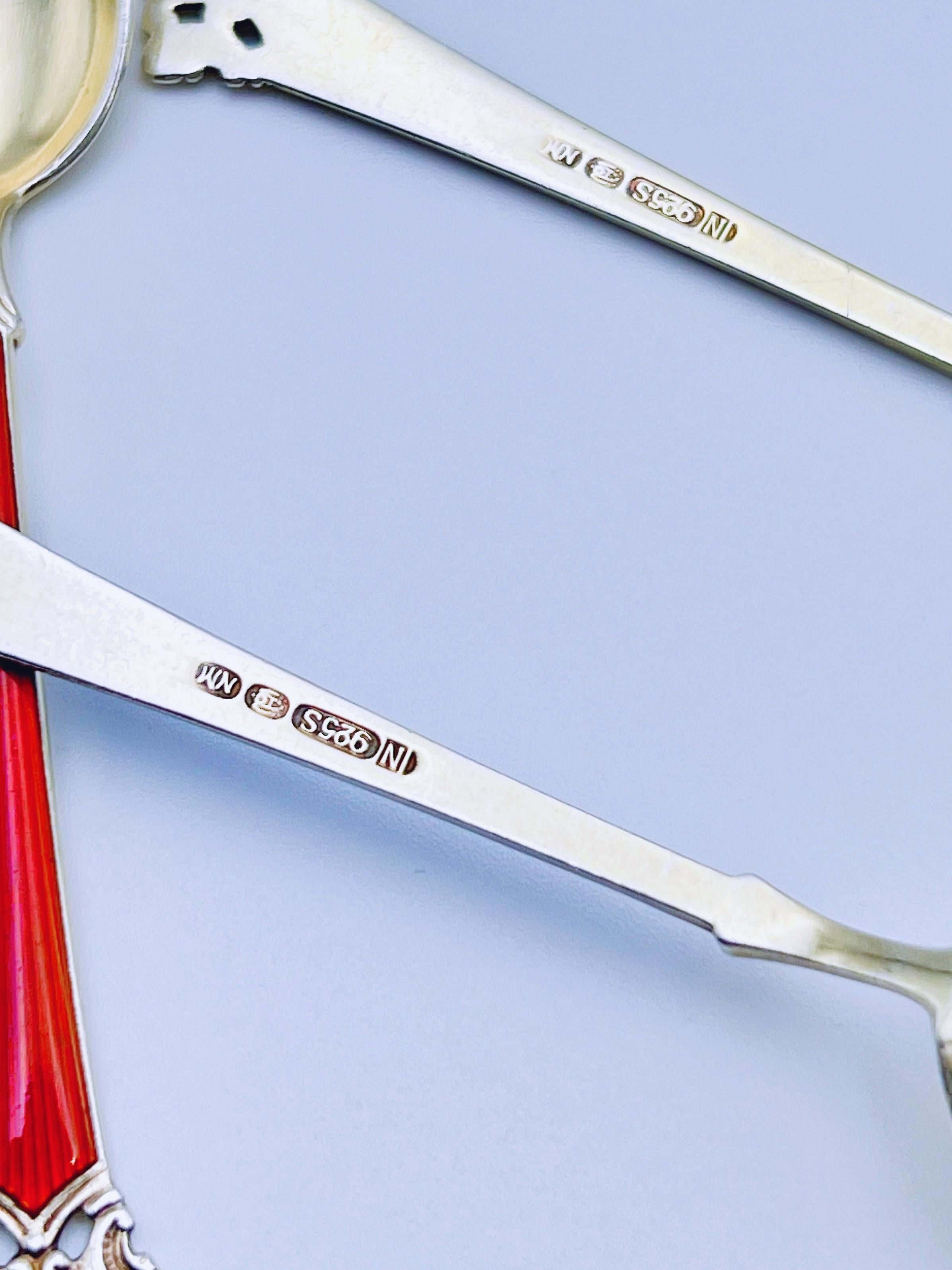 Set of 6 Gold Gilt Sterling Silver & Enamel Spoons by Magnus Aase, Norway For Sale 2