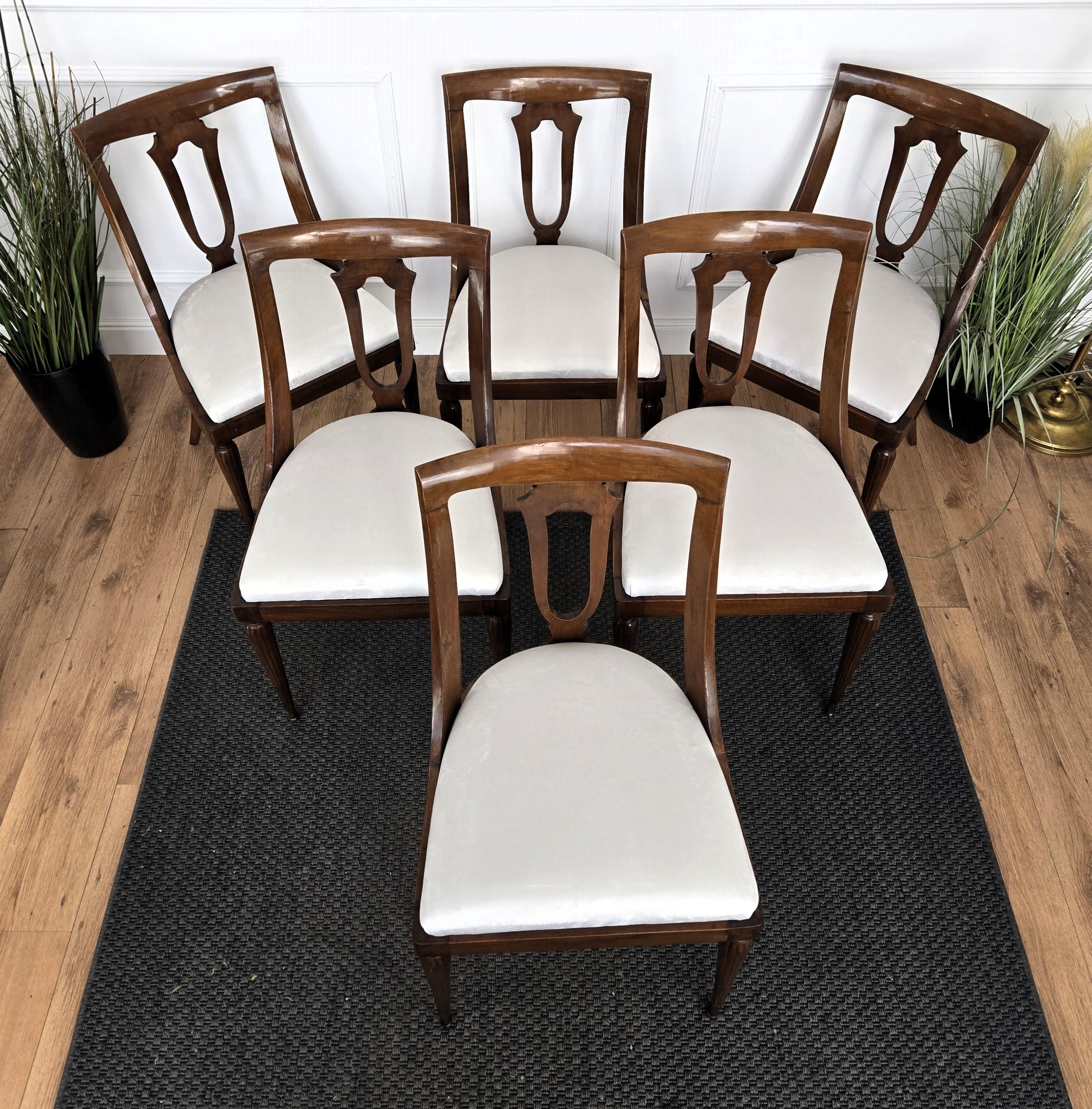 Set of 6 Gondola Biedermeier Italian Walnut Wood New Upholstered Dining Chairs 5