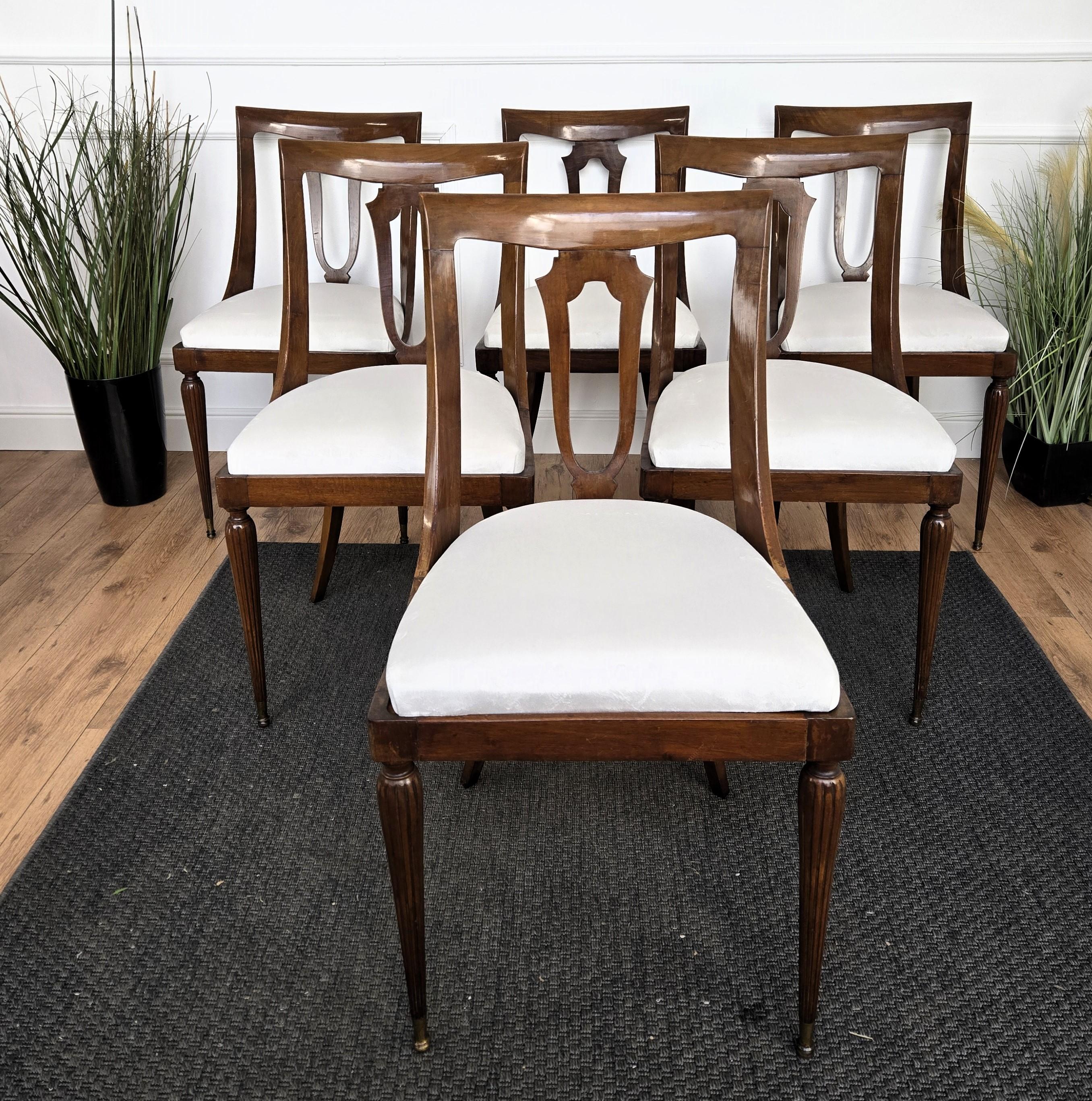 Set of 6 Gondola Biedermeier Italian Walnut Wood New Upholstered Dining Chairs 6