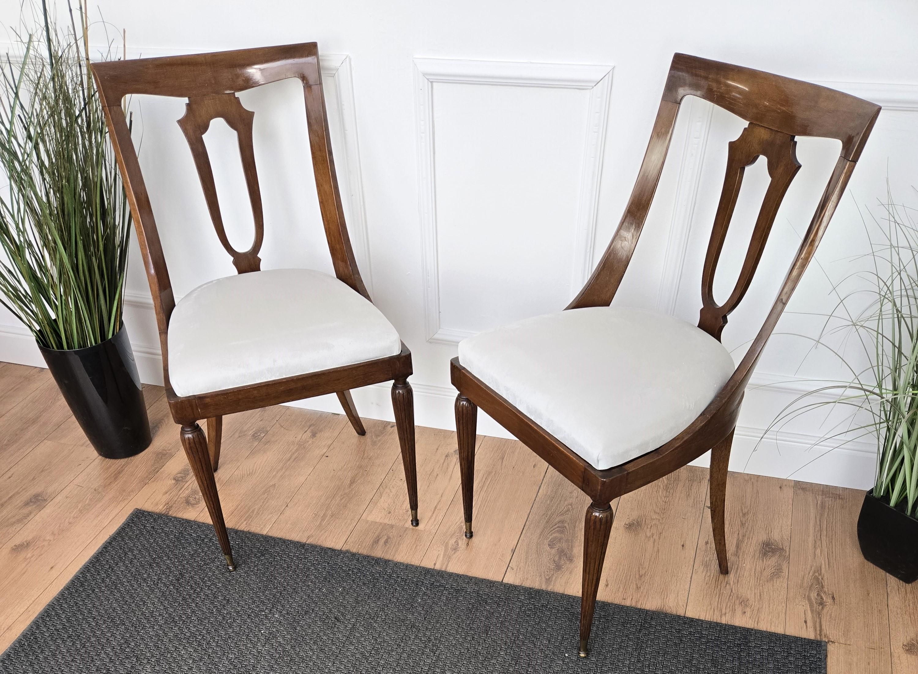 Set of 6 Gondola Biedermeier Italian Walnut Wood New Upholstered Dining Chairs In Good Condition In Carimate, Como