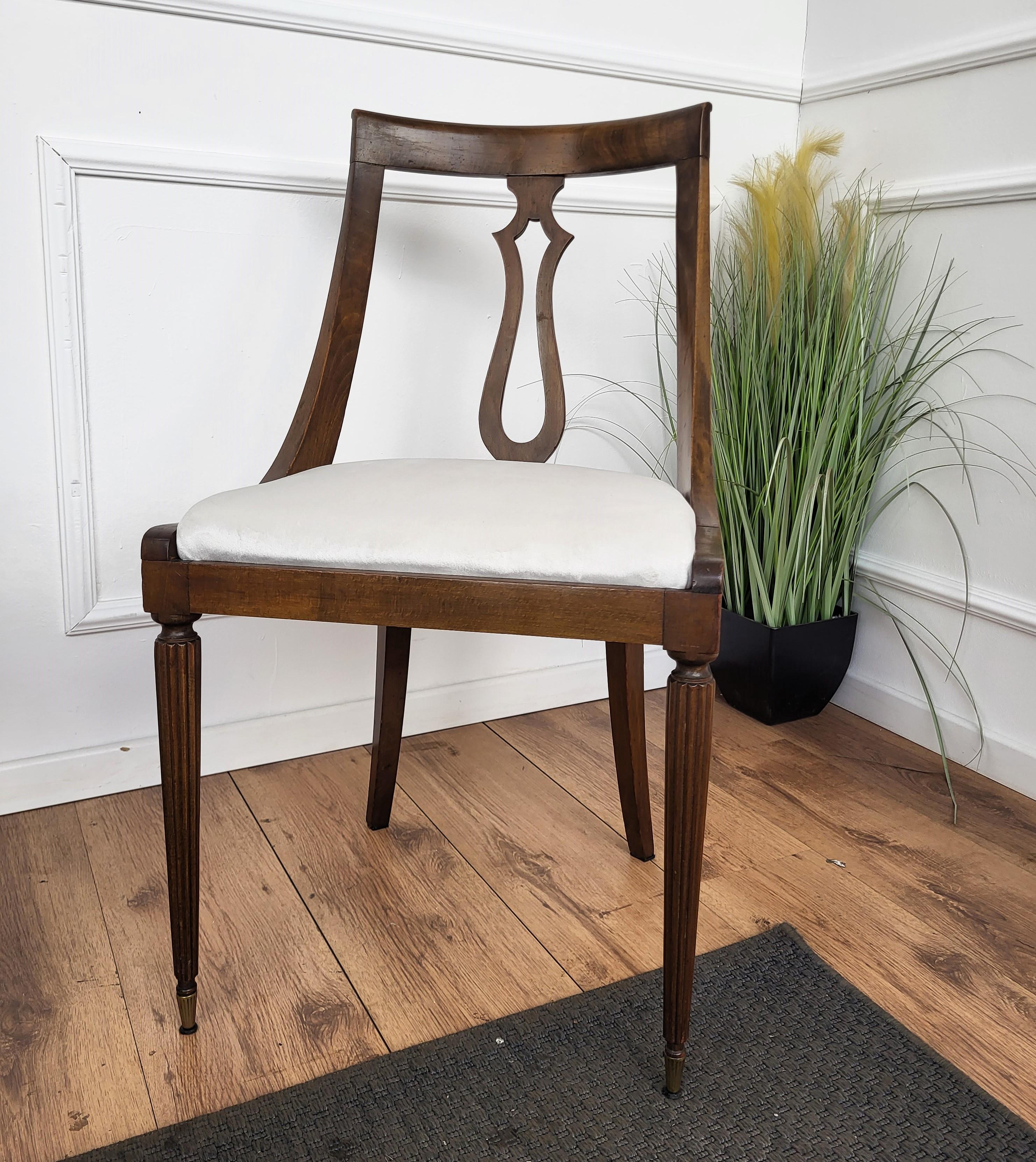 20th Century Set of 6 Gondola Biedermeier Italian Walnut Wood New Upholstered Dining Chairs