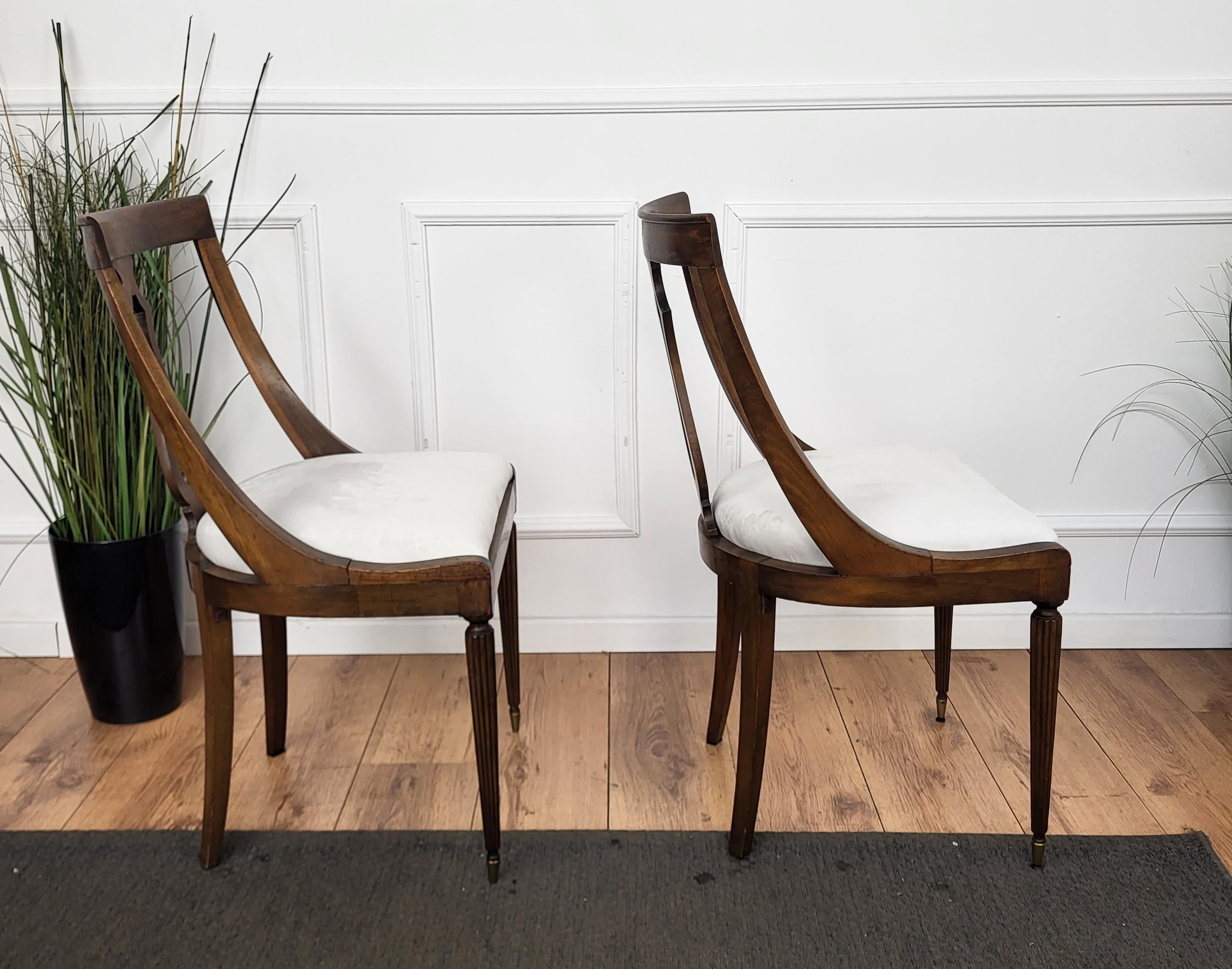 Fabric Set of 6 Gondola Biedermeier Italian Walnut Wood New Upholstered Dining Chairs
