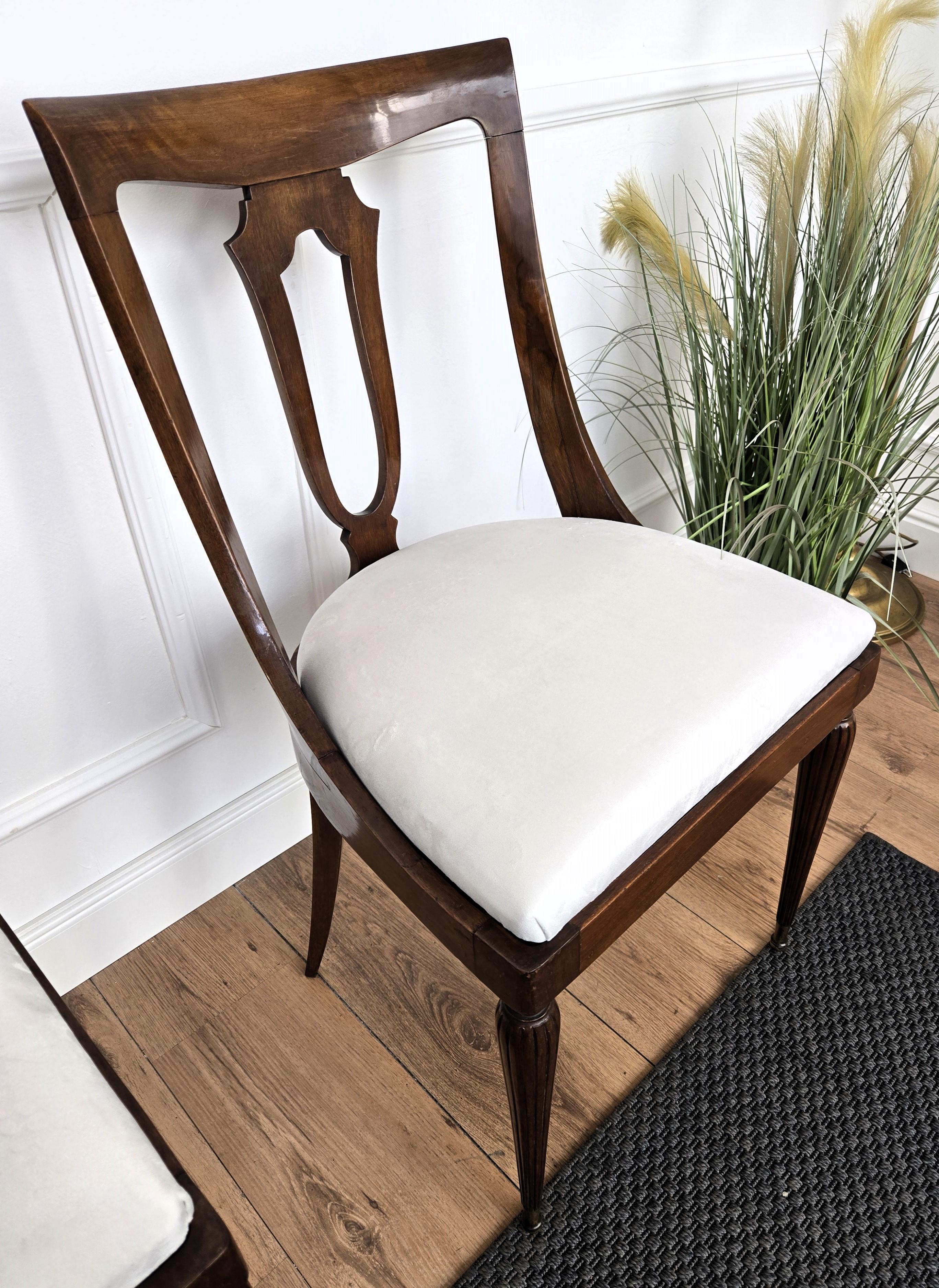 Fabric Set of 6 Gondola Biedermeier Italian Walnut Wood New Upholstered Dining Chairs