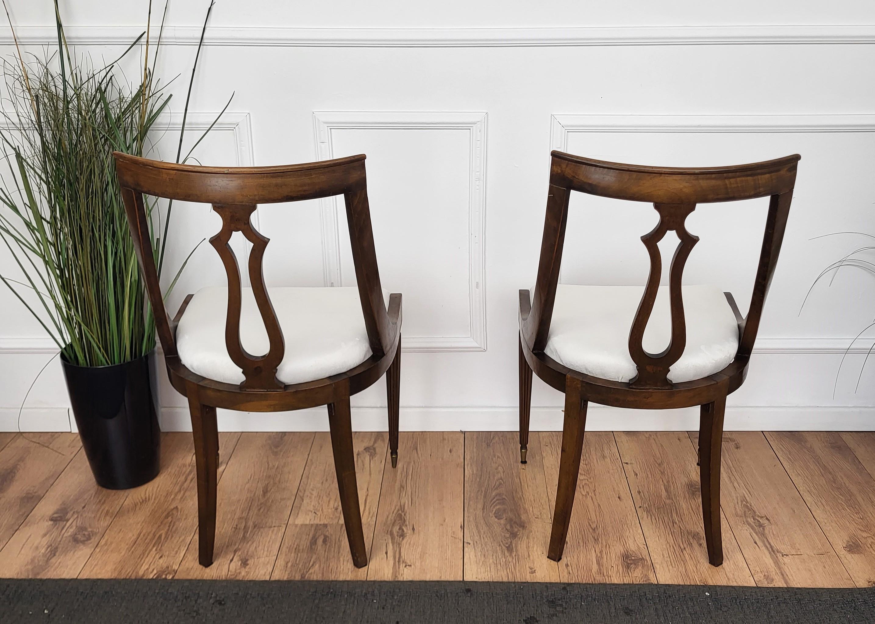 Set of 6 Gondola Biedermeier Italian Walnut Wood New Upholstered Dining Chairs 1
