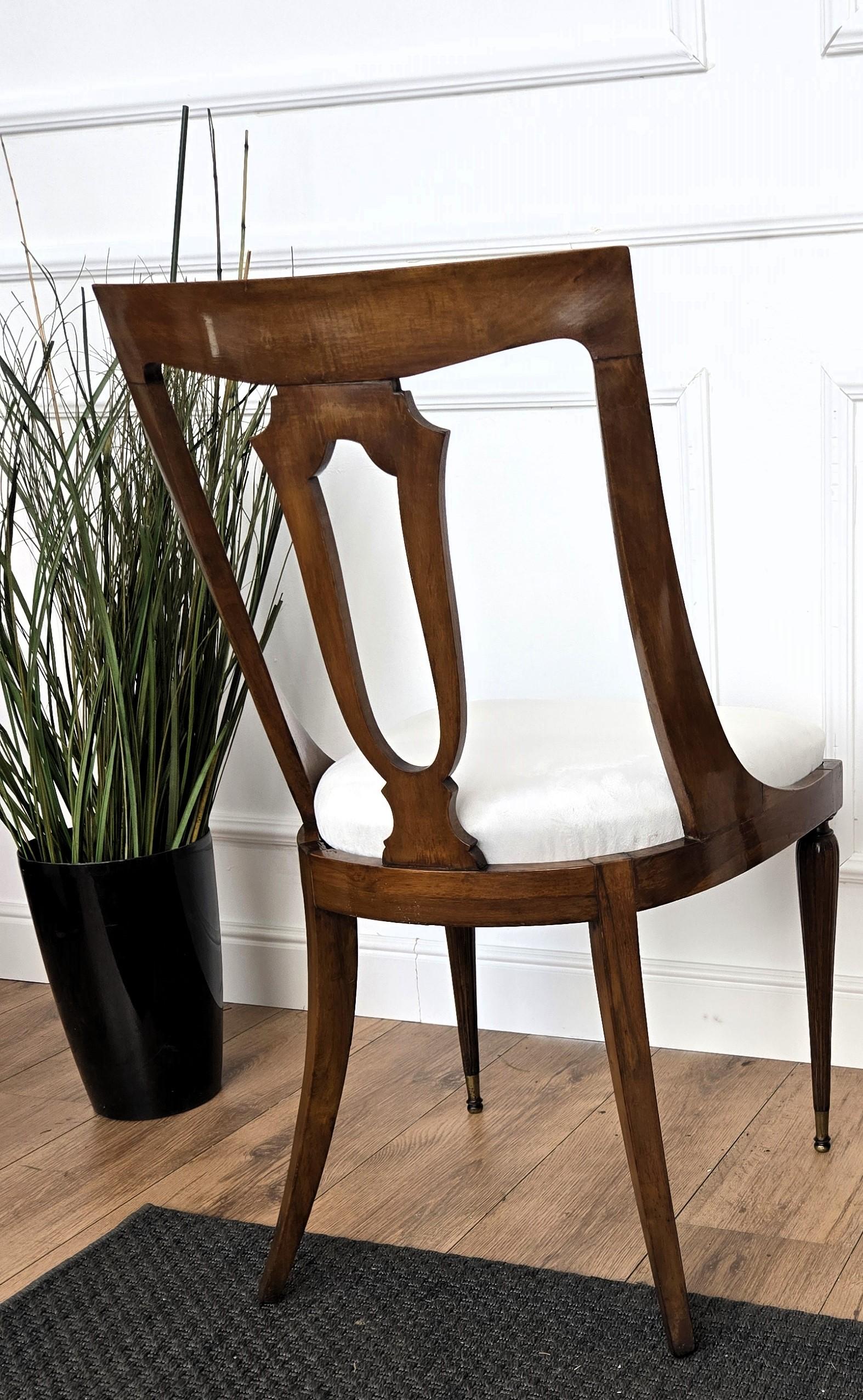 Set of 6 Gondola Biedermeier Italian Walnut Wood New Upholstered Dining Chairs 1