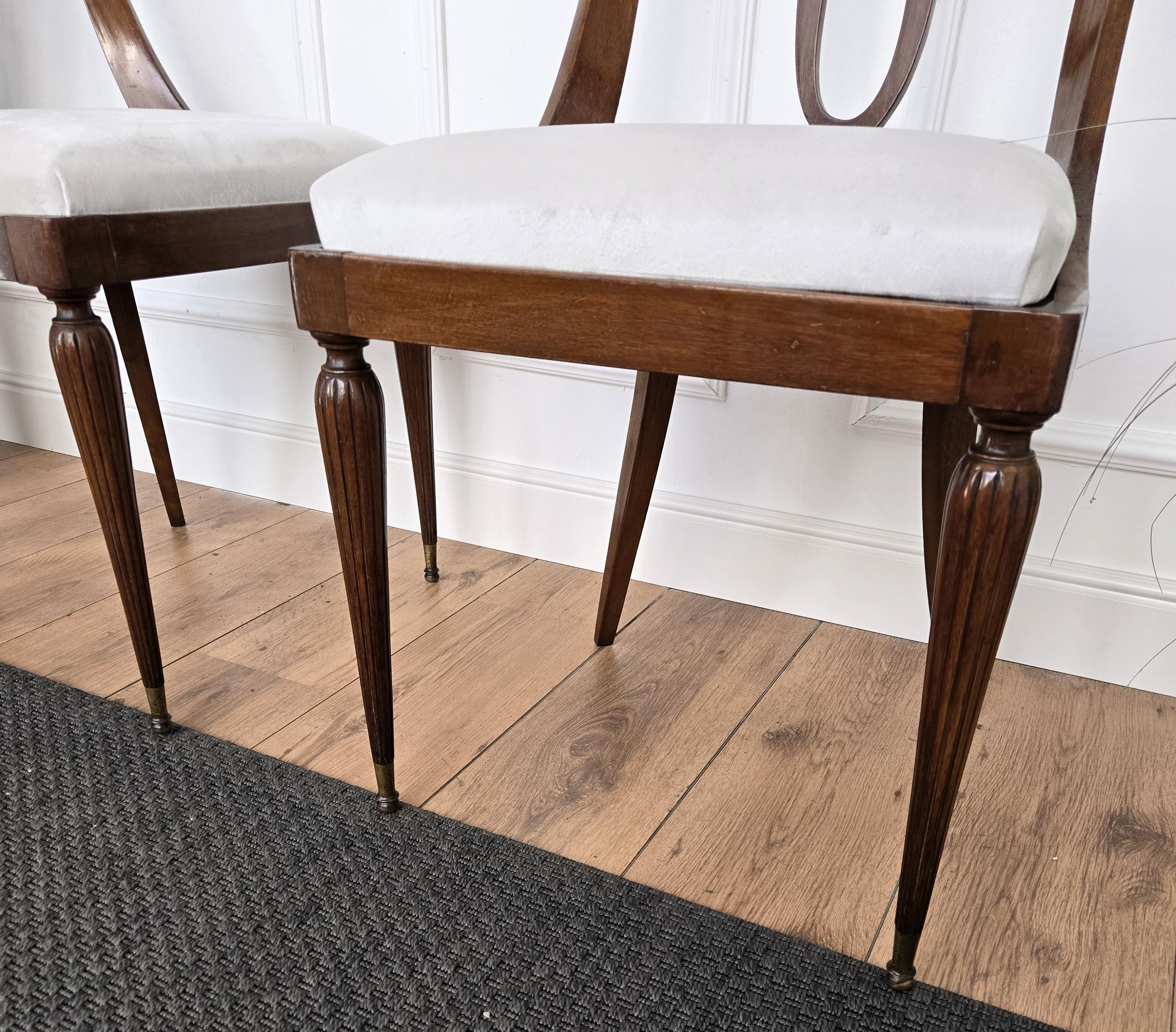 Set of 6 Gondola Biedermeier Italian Walnut Wood New Upholstered Dining Chairs 2