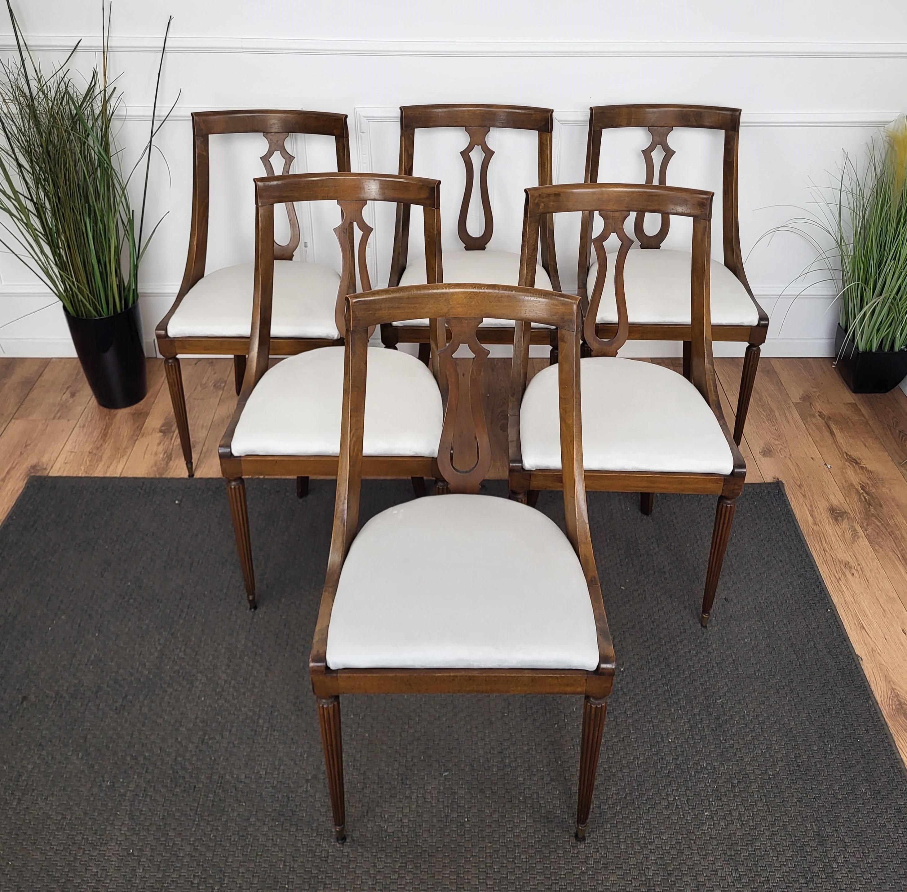 Set of 6 Gondola Biedermeier Italian Walnut Wood New Upholstered Dining Chairs 3