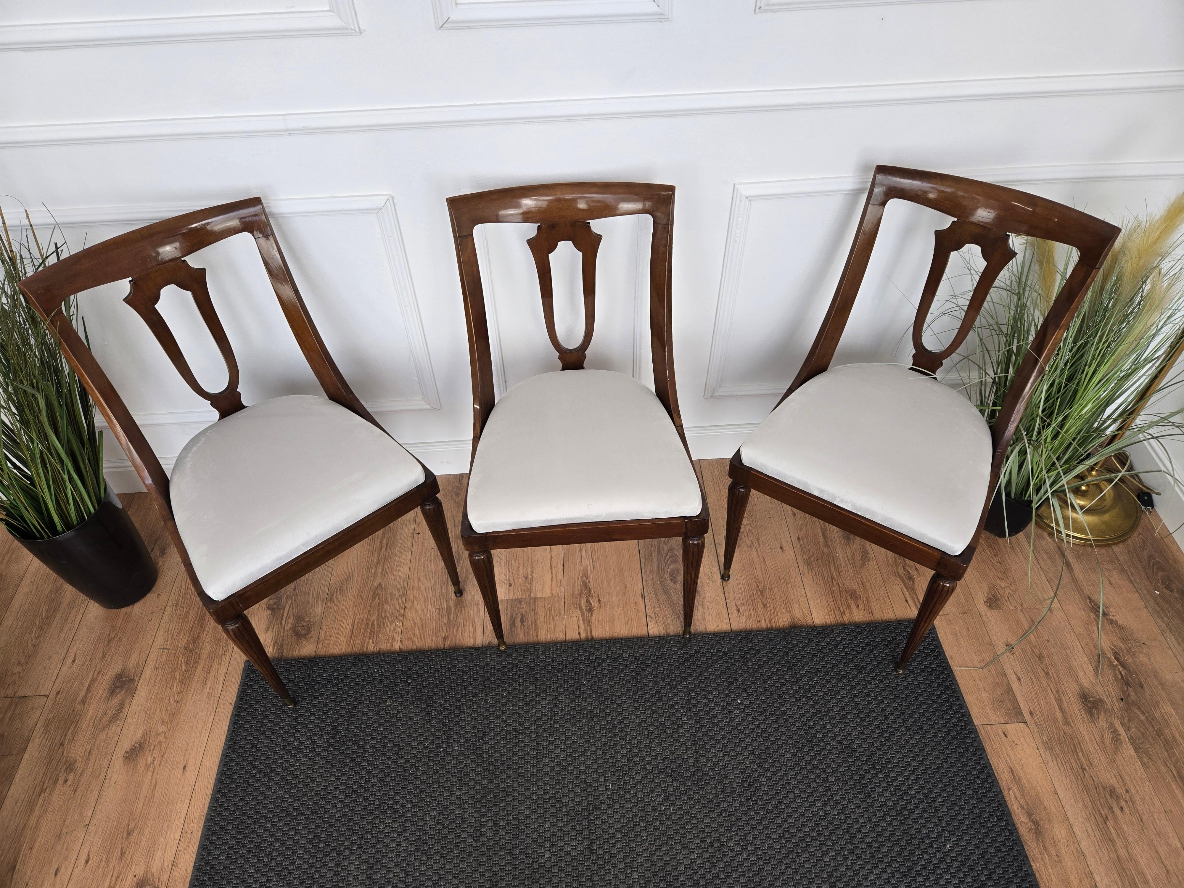 Set of 6 Gondola Biedermeier Italian Walnut Wood New Upholstered Dining Chairs 3