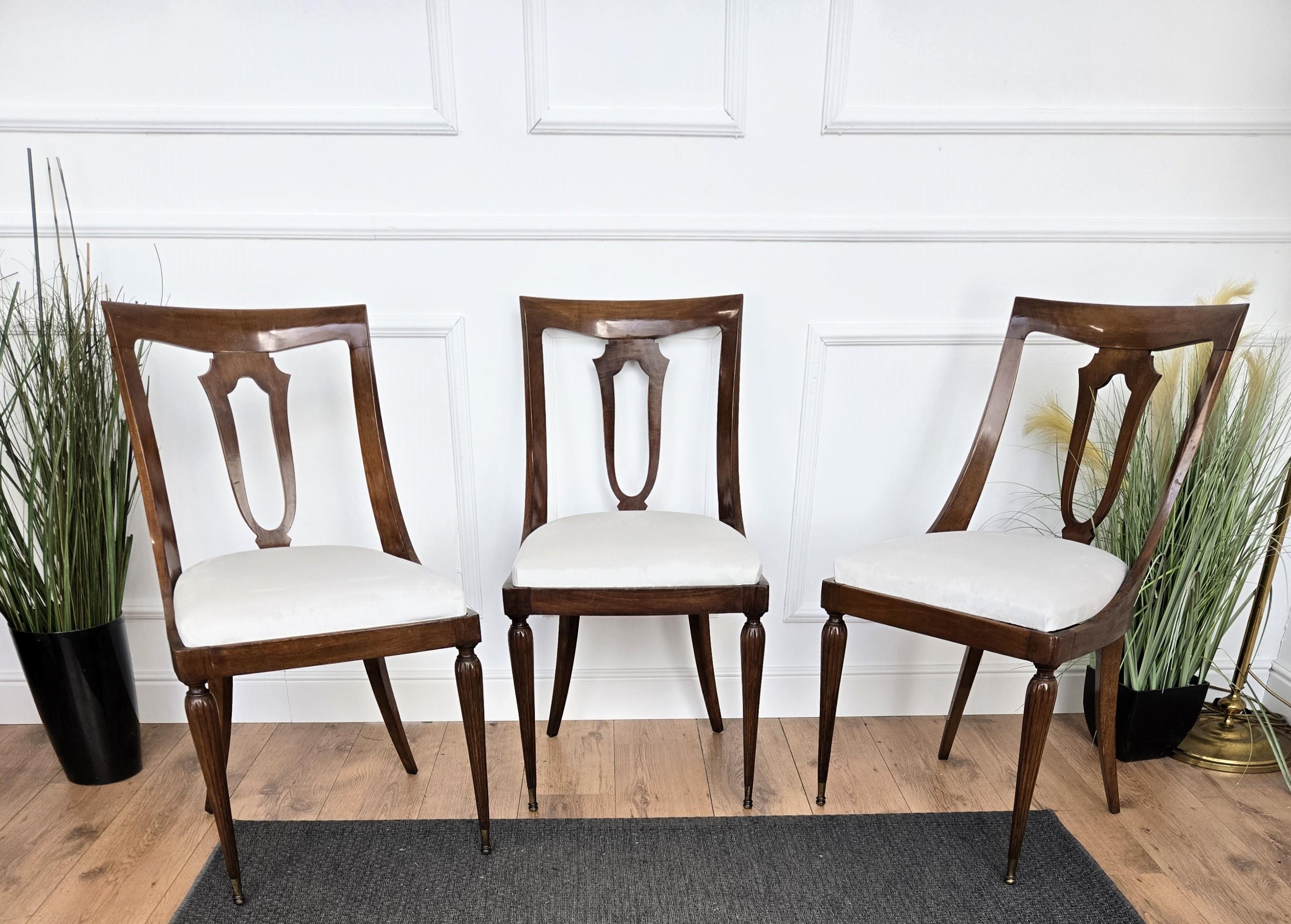 Set of 6 Gondola Biedermeier Italian Walnut Wood New Upholstered Dining Chairs 4