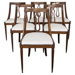 Ensemble de 6 chaises de salle à manger Gondola Biedermeier Italian Walnut Wood New Upholstered
