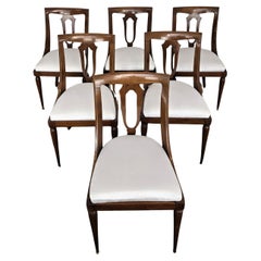 Set of 6 Gondola Biedermeier Italian Walnut Wood New Upholstered Dining Chairs