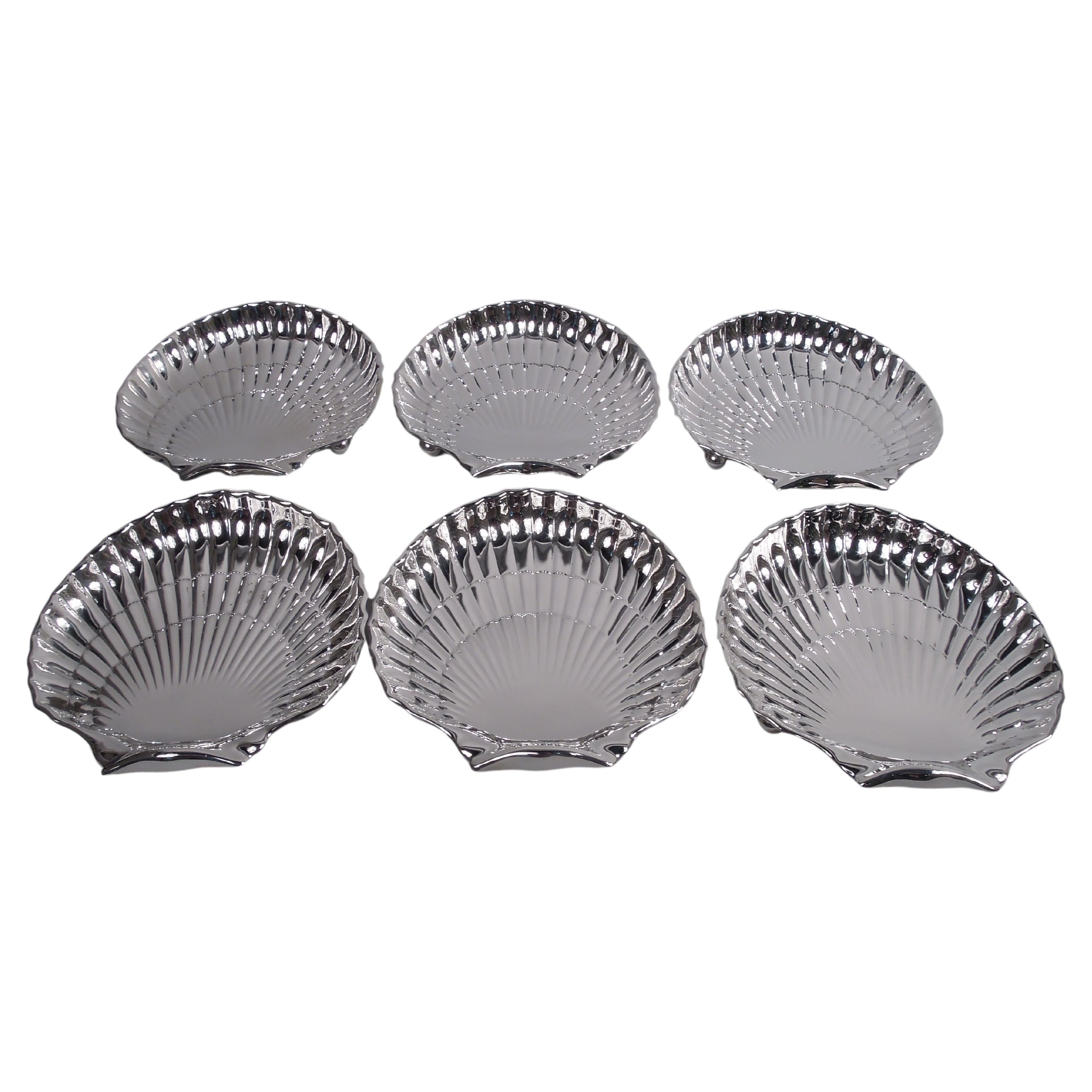 Set of 6 Gorham Midcentury Modern Scallop Shell Seafood Dishes For Sale