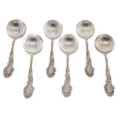 Set of 6 Gorham Versailles Sterling Round Bowl Soup Bouillon Spoons W/ Monogram
