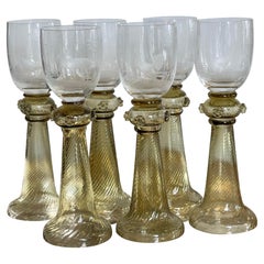 Set of 6 Gorsuch Glass Hunt Wine Stems with Engraved Animals