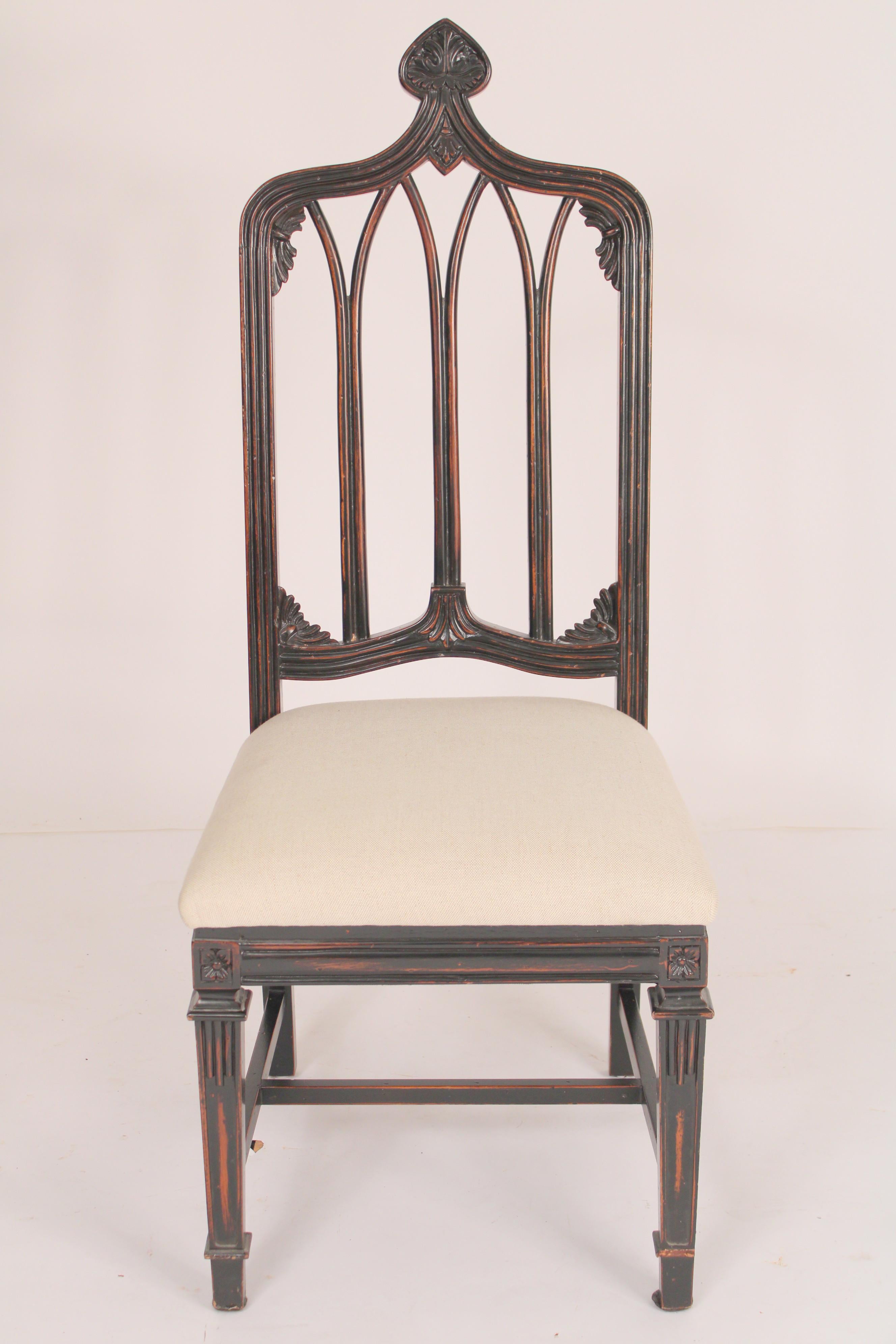 Set of 6 gothic revival ebonized dining room chairs, late 20th century.