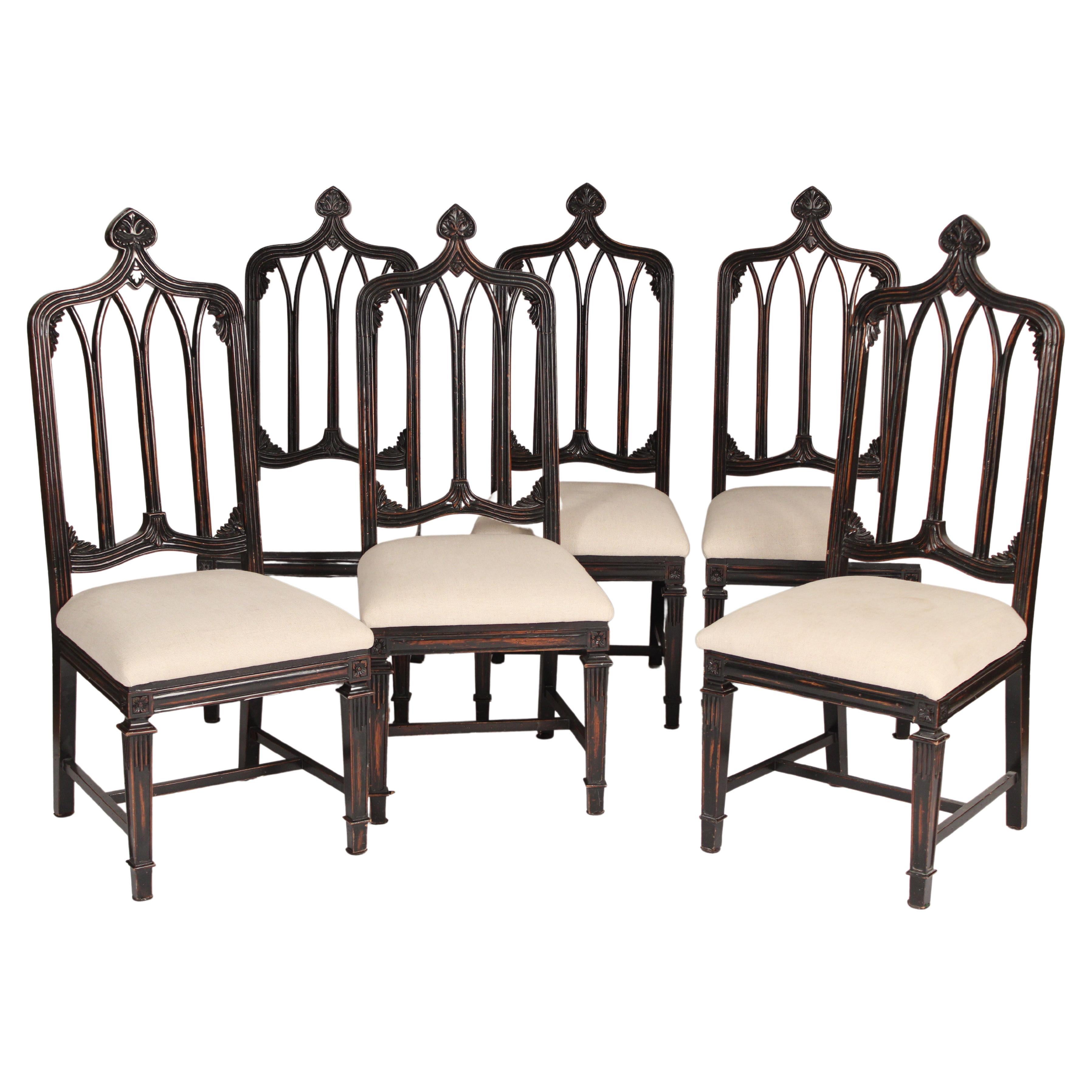 Set of 12 Antique Gothic Style Oak and Leather Dining Chairs at 1stDibs