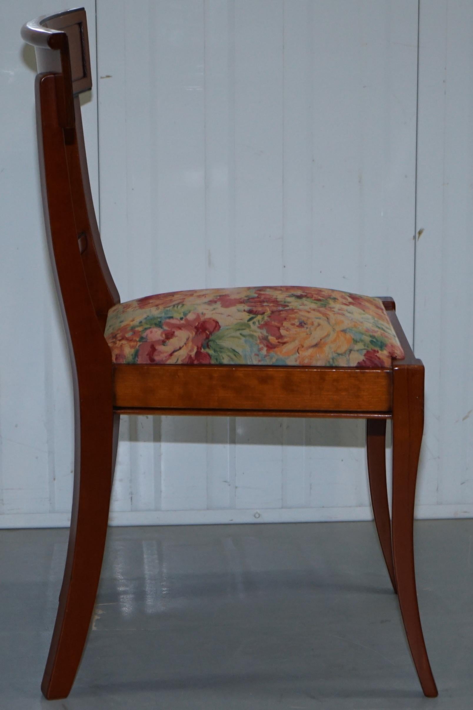 Set of 6 Grange France Solid Cherry Wood Dining Chairs Floral Upholstery 1