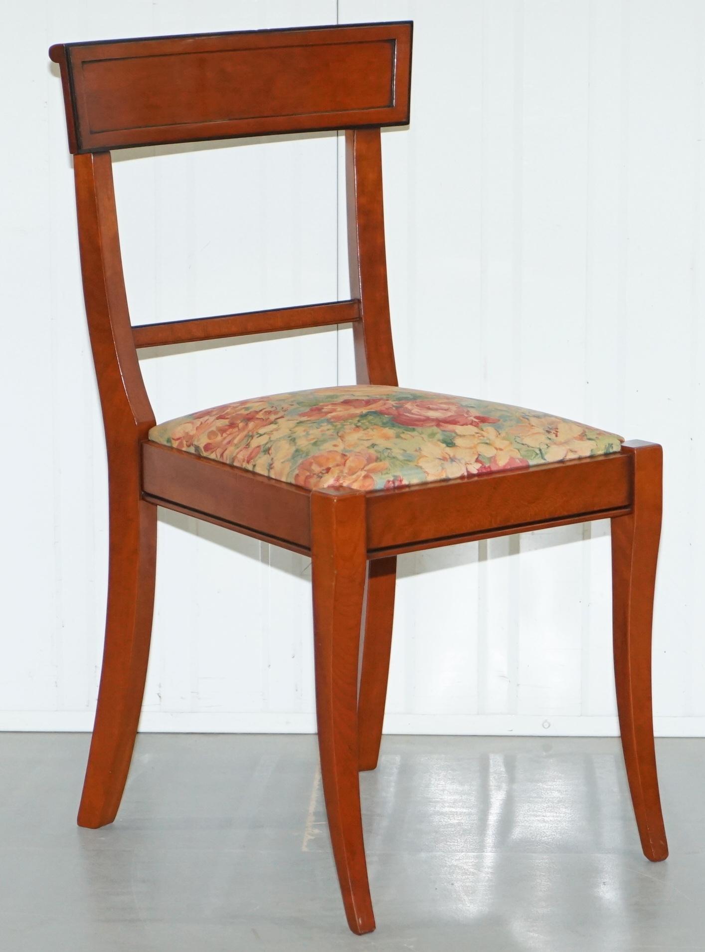 Set of 6 Grange France Solid Cherry Wood Dining Chairs Floral Upholstery 10