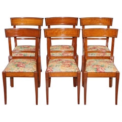 Set of 6 Grange France Solid Cherry Wood Dining Chairs Floral Upholstery