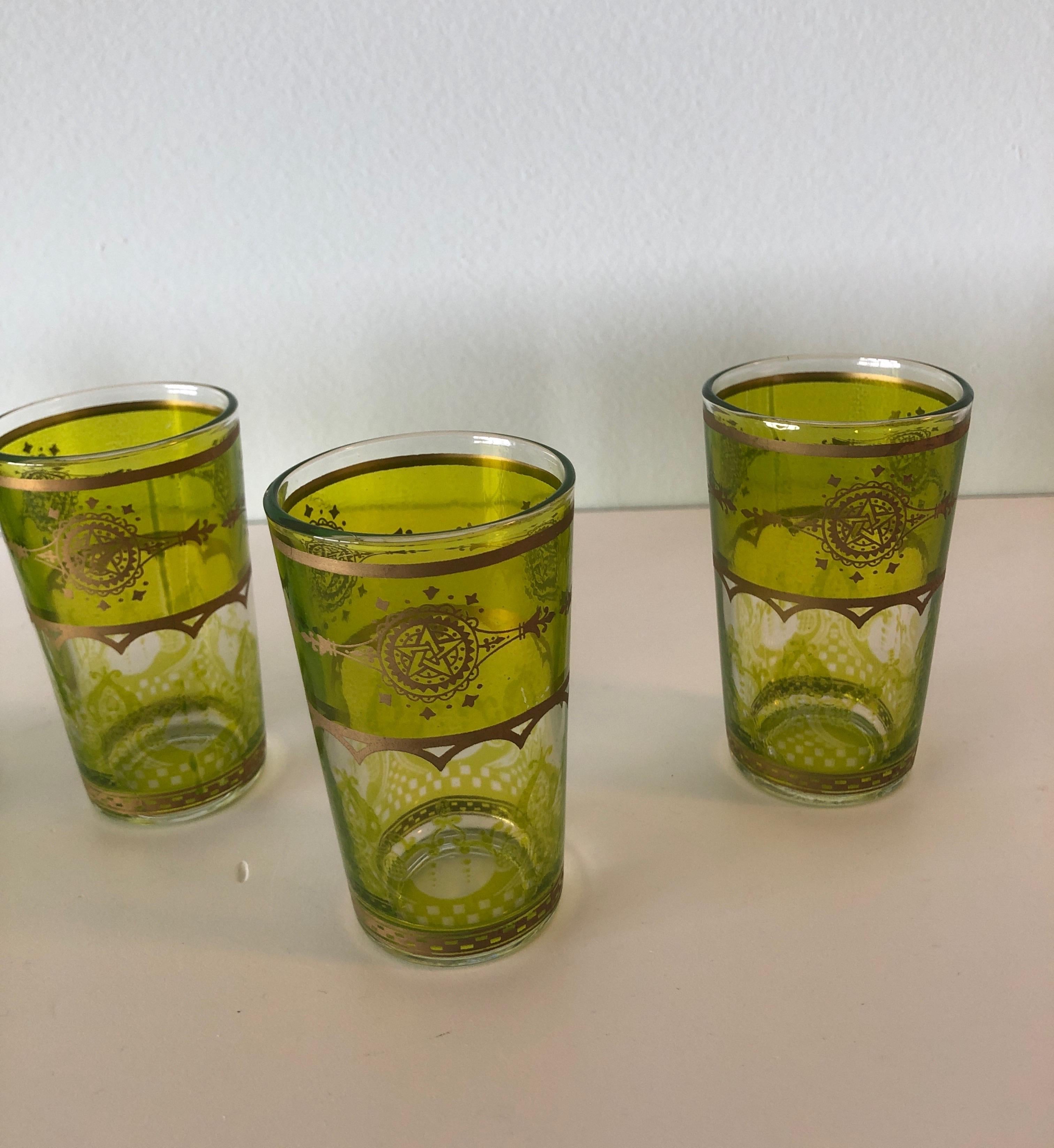 Green and Gold Tea glasses Set of '6' For Sale at 1stDibs
