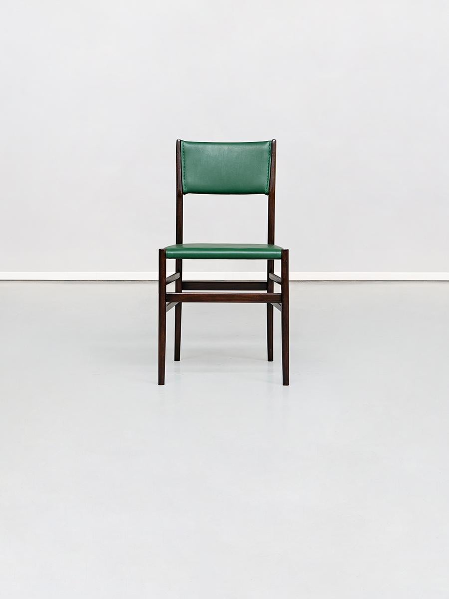 Mid-Century Modern Set of 6 Green and Palissander Leggera Chairs by Gio Ponti Cassina 1950