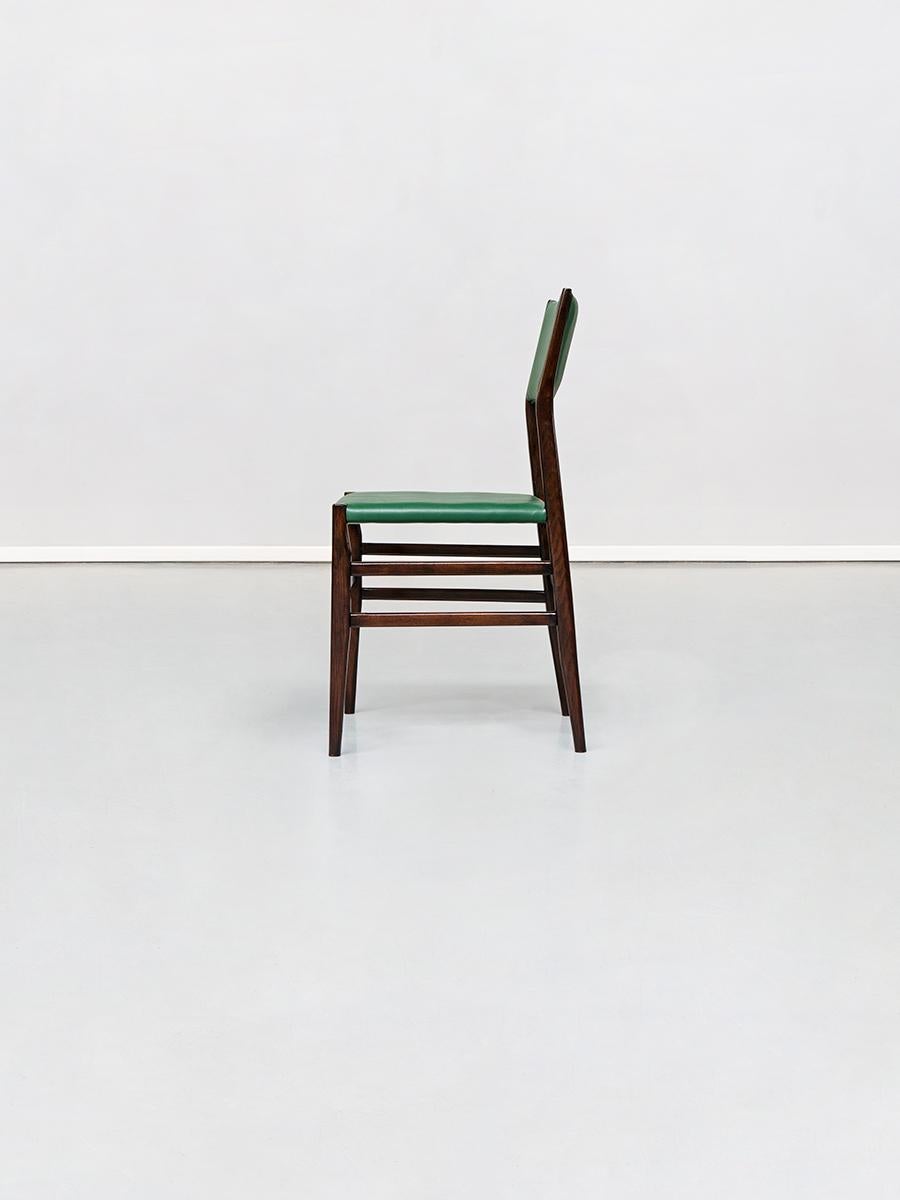 Italian Set of 6 Green and Palissander Leggera Chairs by Gio Ponti Cassina 1950