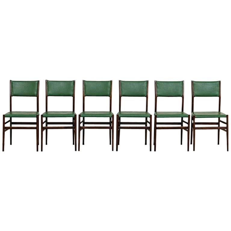 Set of 6 Green and Palissander Leggera Chairs by Gio Ponti Cassina 1950