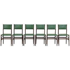 Set of 6 Green and Palissander Leggera Chairs by Gio Ponti Cassina 1950