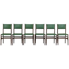 Set of 6 Green and Palissander Leggera Chairs by Gio Ponti Cassina 1950