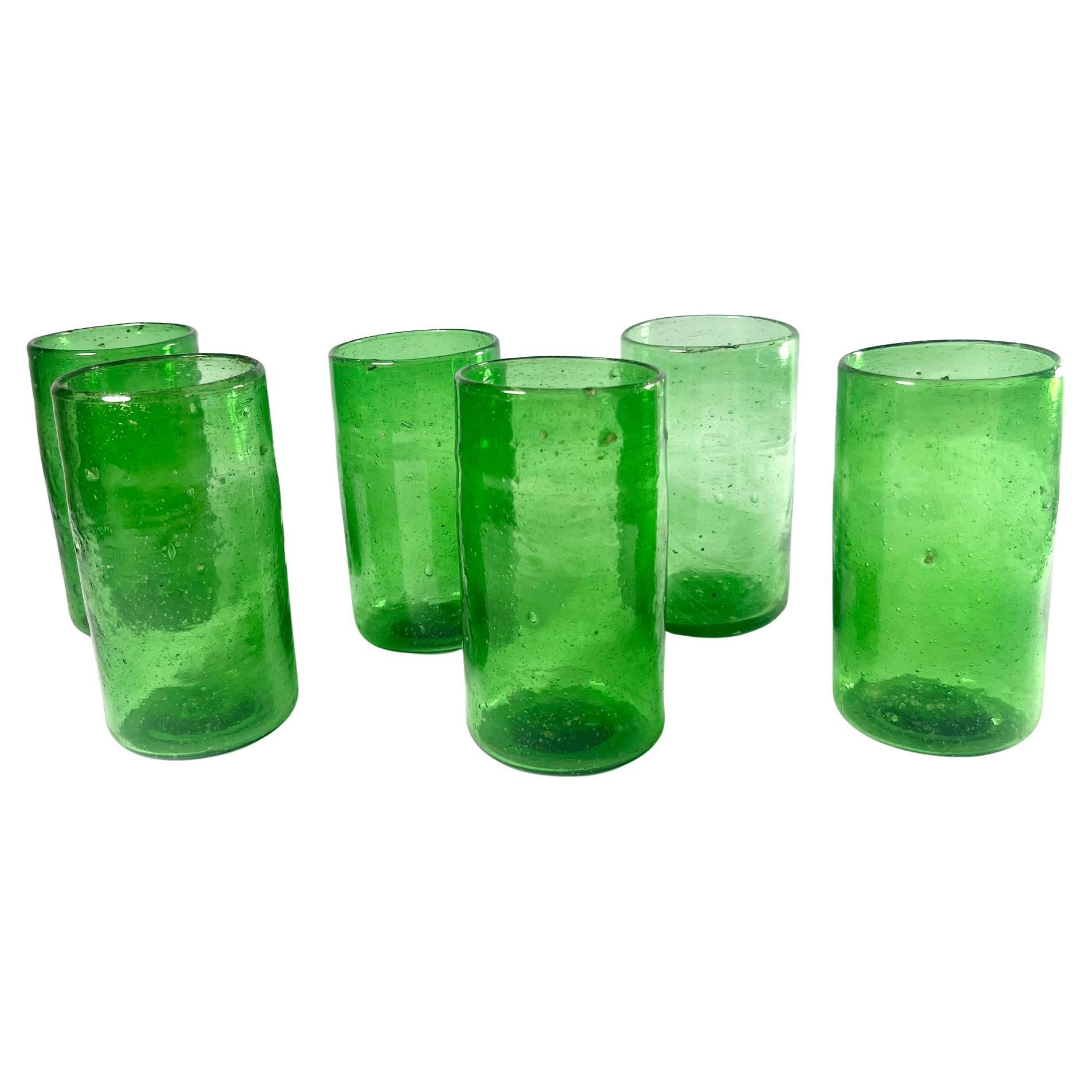 Lot de 6 gobelets à eau en verre à bulles vertes - Design texturé artisanal