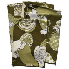 Set of 6 Green Cloth Dinner Napkins with Figural Birds