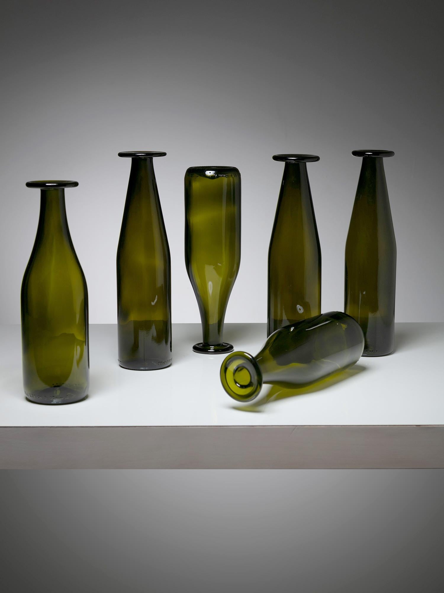 Italian Set of 6 Green Glass Bottles by Jasper Morrison for Cappellini, Italy, 1990s For Sale