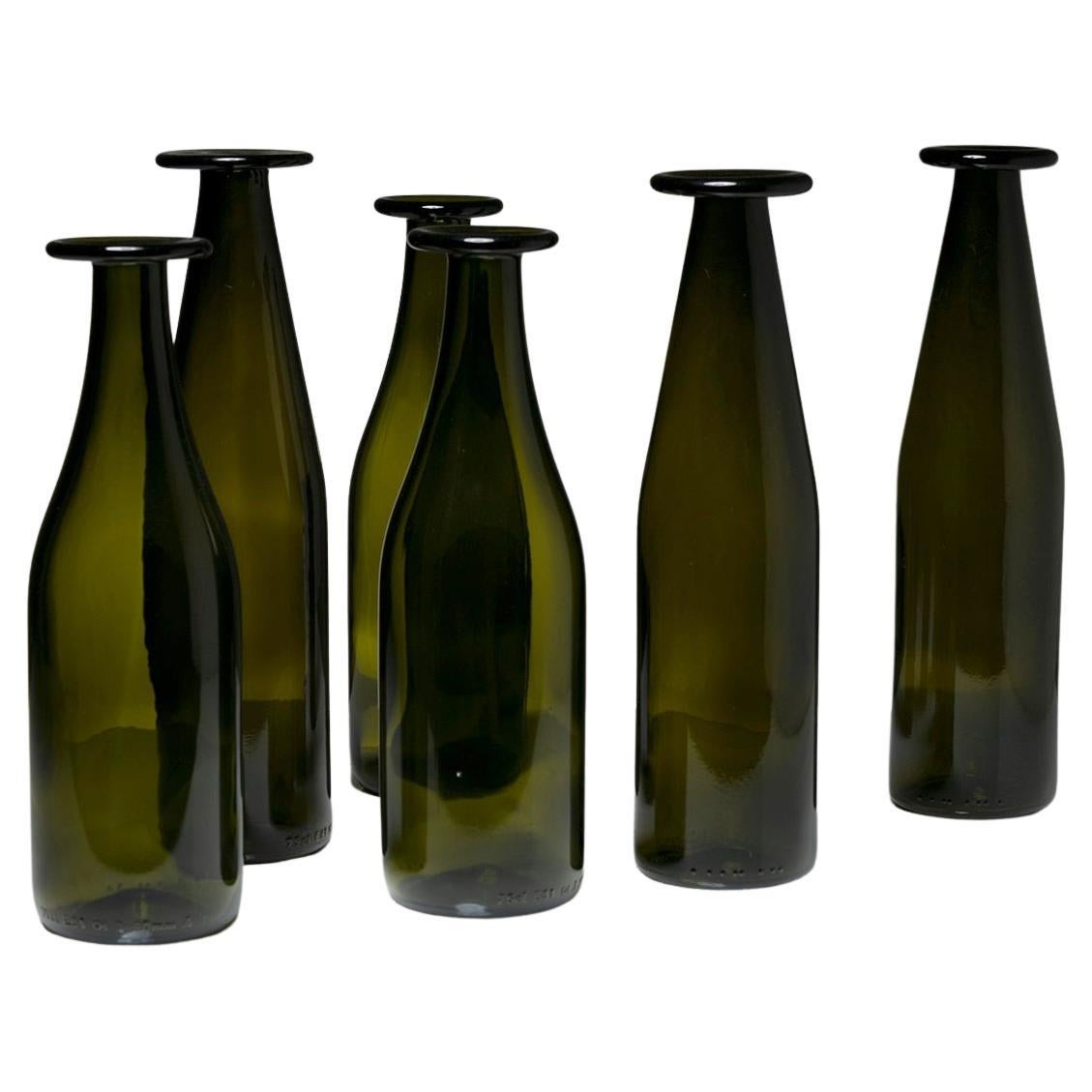 Set of 6 Green Glass Bottles by Jasper Morrison for Cappellini, Italy, 1990s For Sale