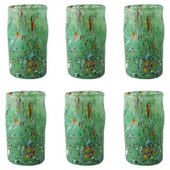 Set of 6 Green Handmade Unique Goto Murano Drinking Glasses