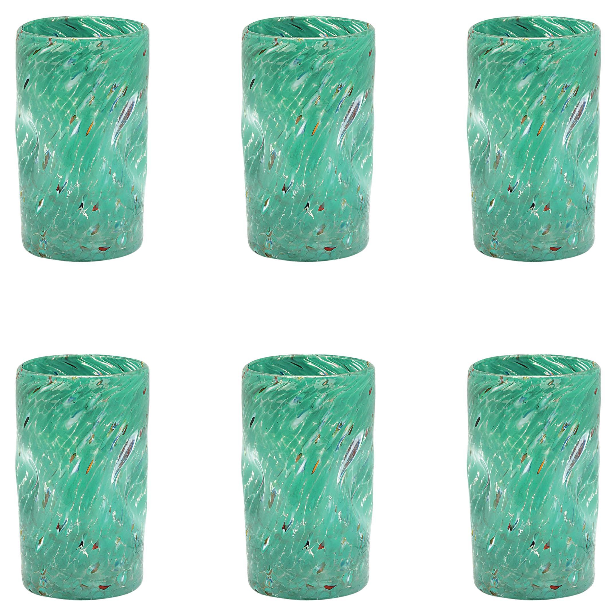 Set of 6 Green Handmade Unique Goto Murano Drinking Glasses