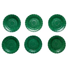 Set of 6 Green Majolica Wedgwood Sunflower Plates