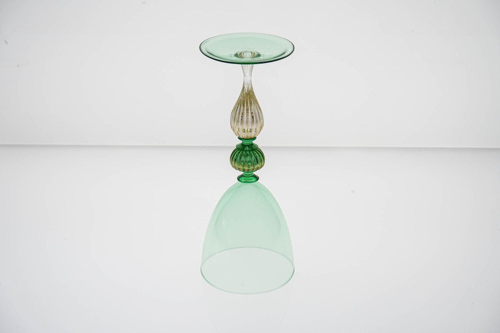 Set di 6 bicchieri da vino Greene & Greene. La Fenice. Foglia d'oro e gambo a coste. 8