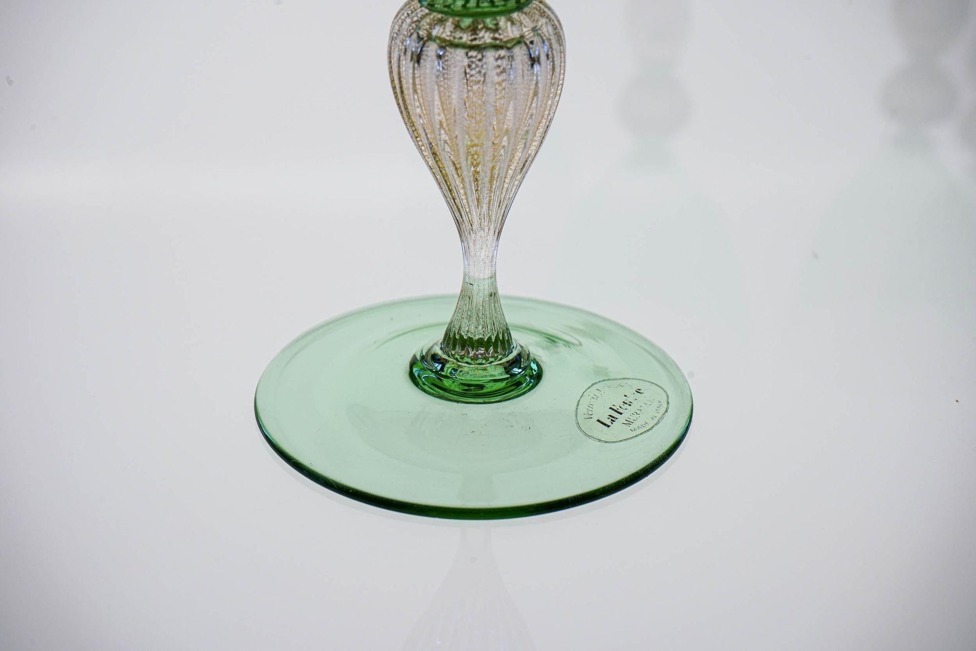 Set di 6 bicchieri da vino Greene & Greene. La Fenice. Foglia d'oro e gambo a coste. 10