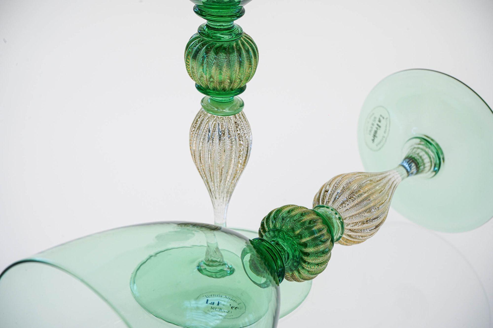 Set di 6 bicchieri da vino Greene & Greene. La Fenice. Foglia d'oro e gambo a coste. 12