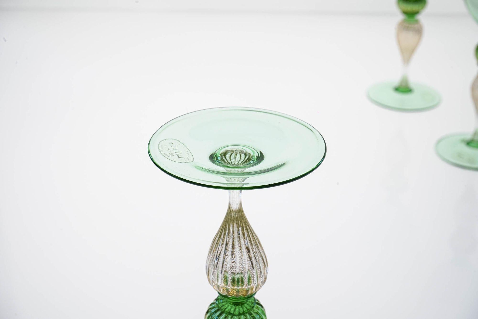 Set di 6 bicchieri da vino Greene & Greene. La Fenice. Foglia d'oro e gambo a coste. 13