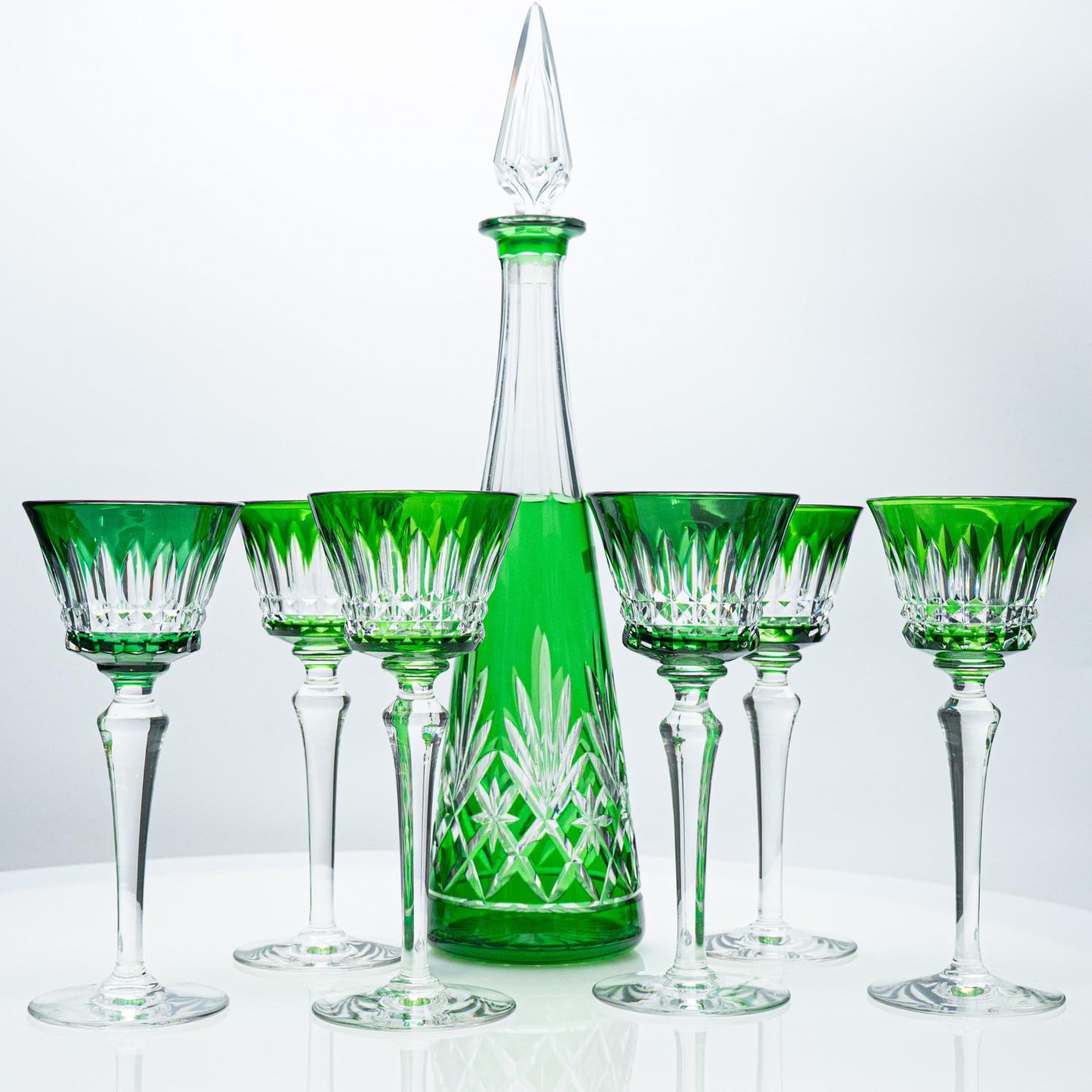 Ensemble de 6 verres de Baccarat en cristal vert superposé, 1 carat, Saint Louis Bon état - En vente à Rijssen, NL