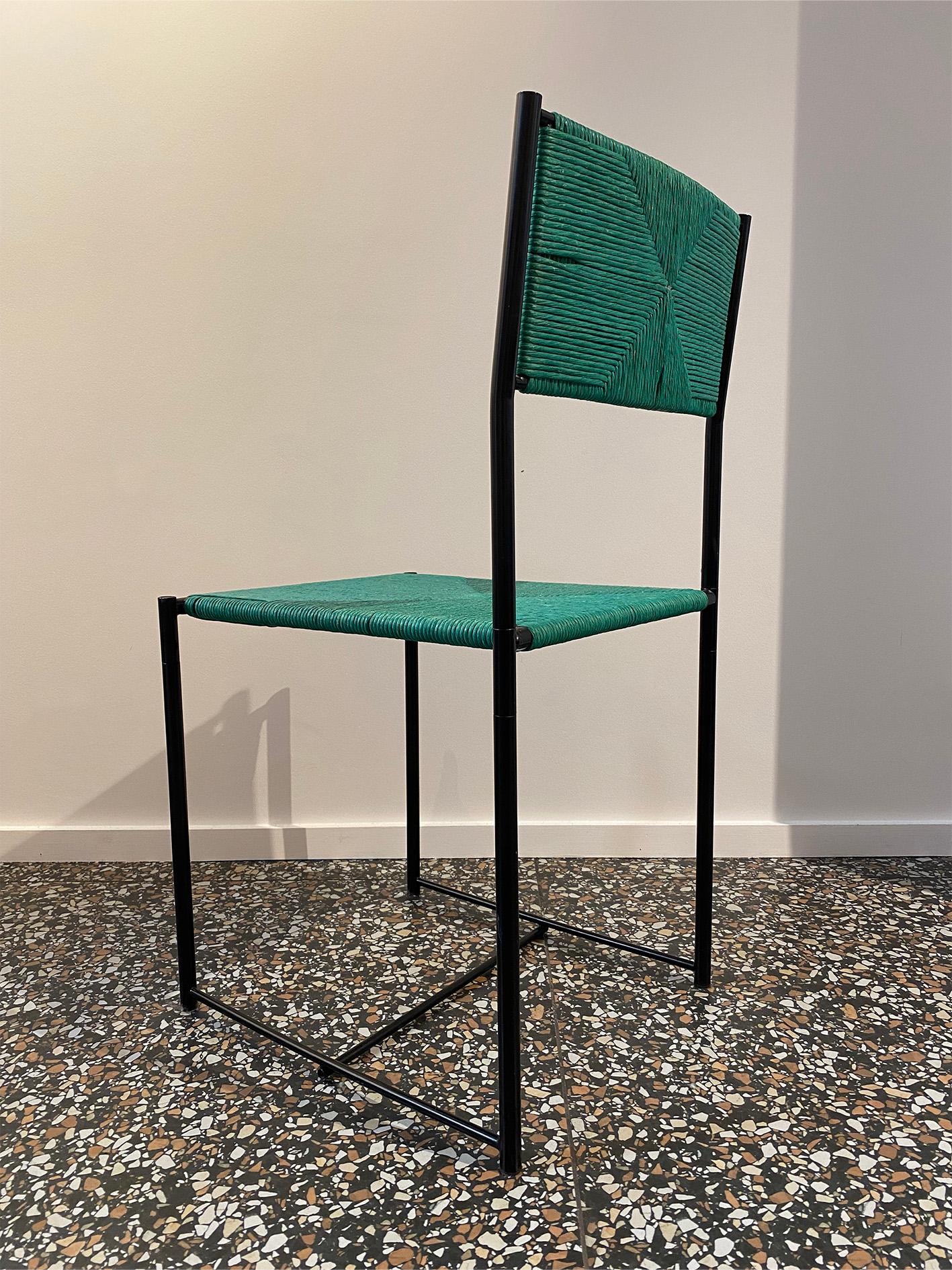 Mid-Century Modern Set of Six Giandomenico Belotti Green 'Paludis' / 150 Model Chairs for Alias For Sale