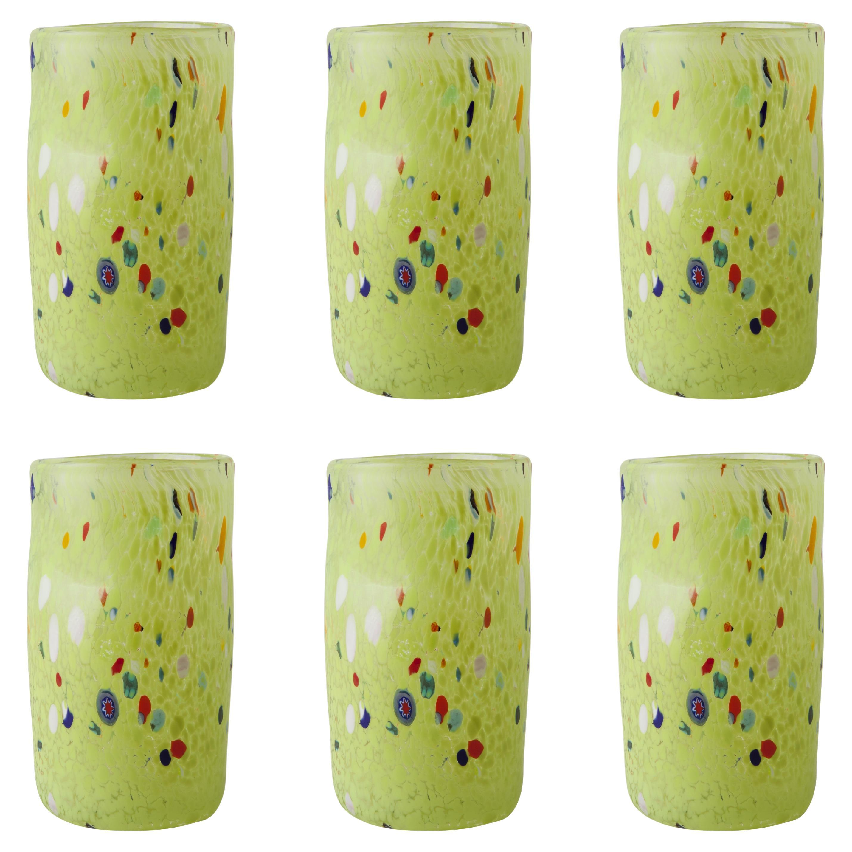 Set of 6 Green Pea Handmade Unique Goto Murano Drinking Glasses For Sale